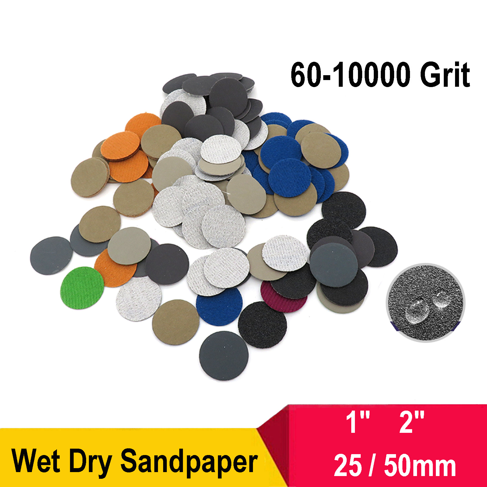 25/50mm Hook and Loop Sandpaper Sanding Disc Wet Dry Flocking Disc 60-10000 Grit