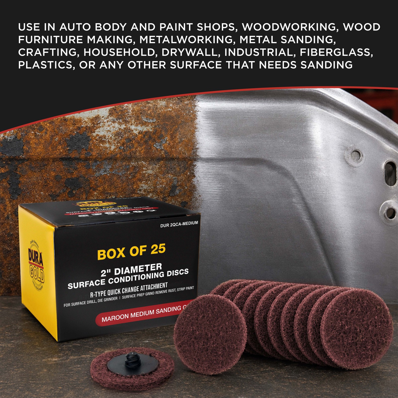 Dura-Gold 2″ Surface Conditioning Discs Maroon Medium Sanding Grit (Box of 25)