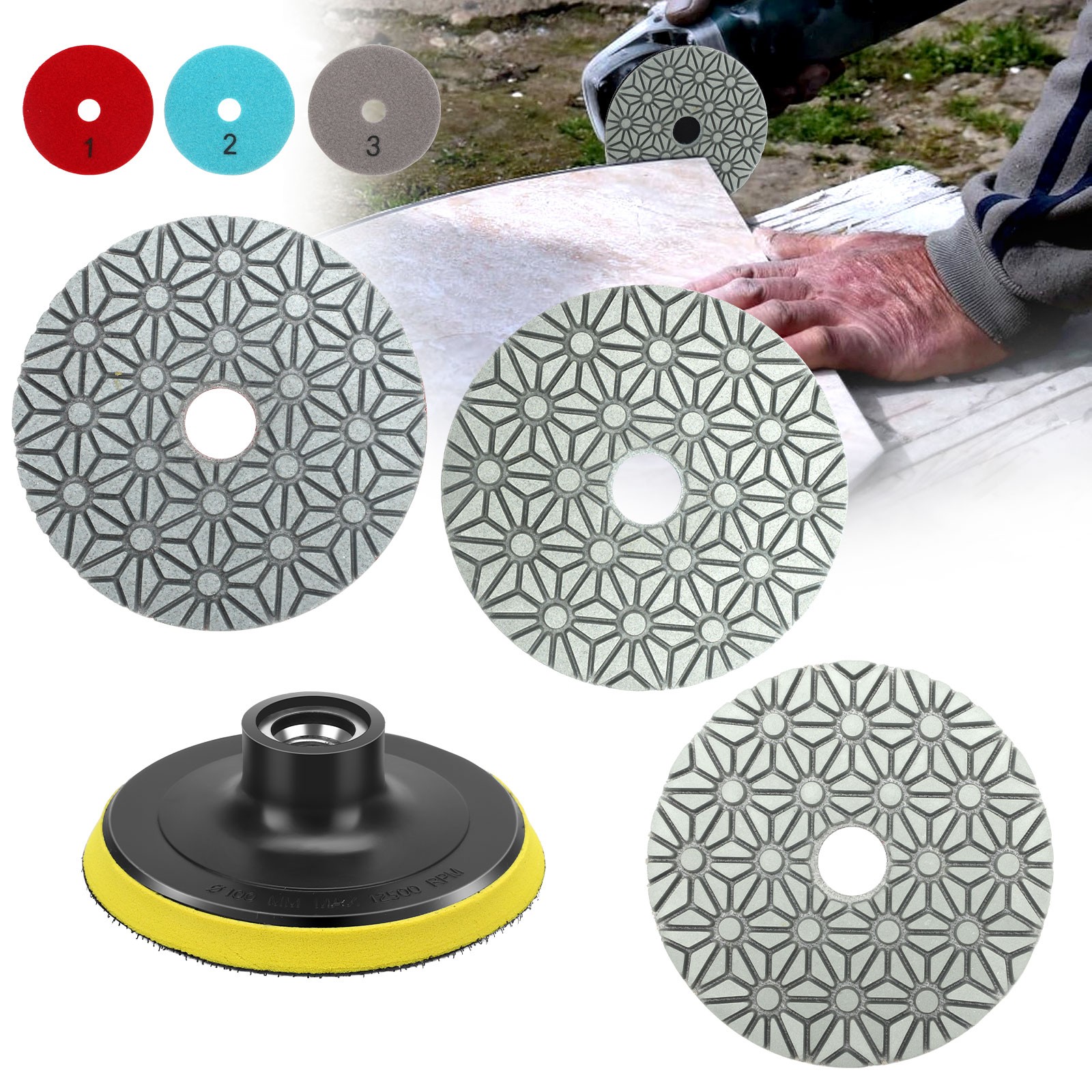 4″ Diamond Wet Polishing Pads Kit for Stone Concrete Marble Quartz Granite Glass