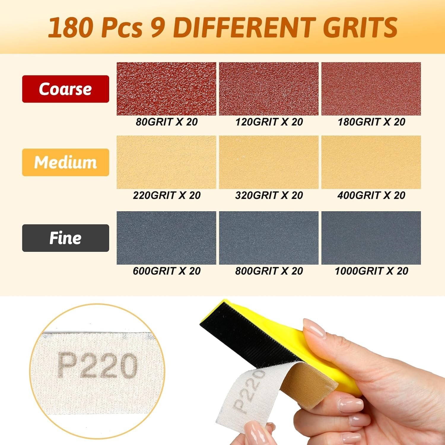 Comprehensive 180 PCS Sandpaper Set with Ergonomic Mini Sander for Crafts