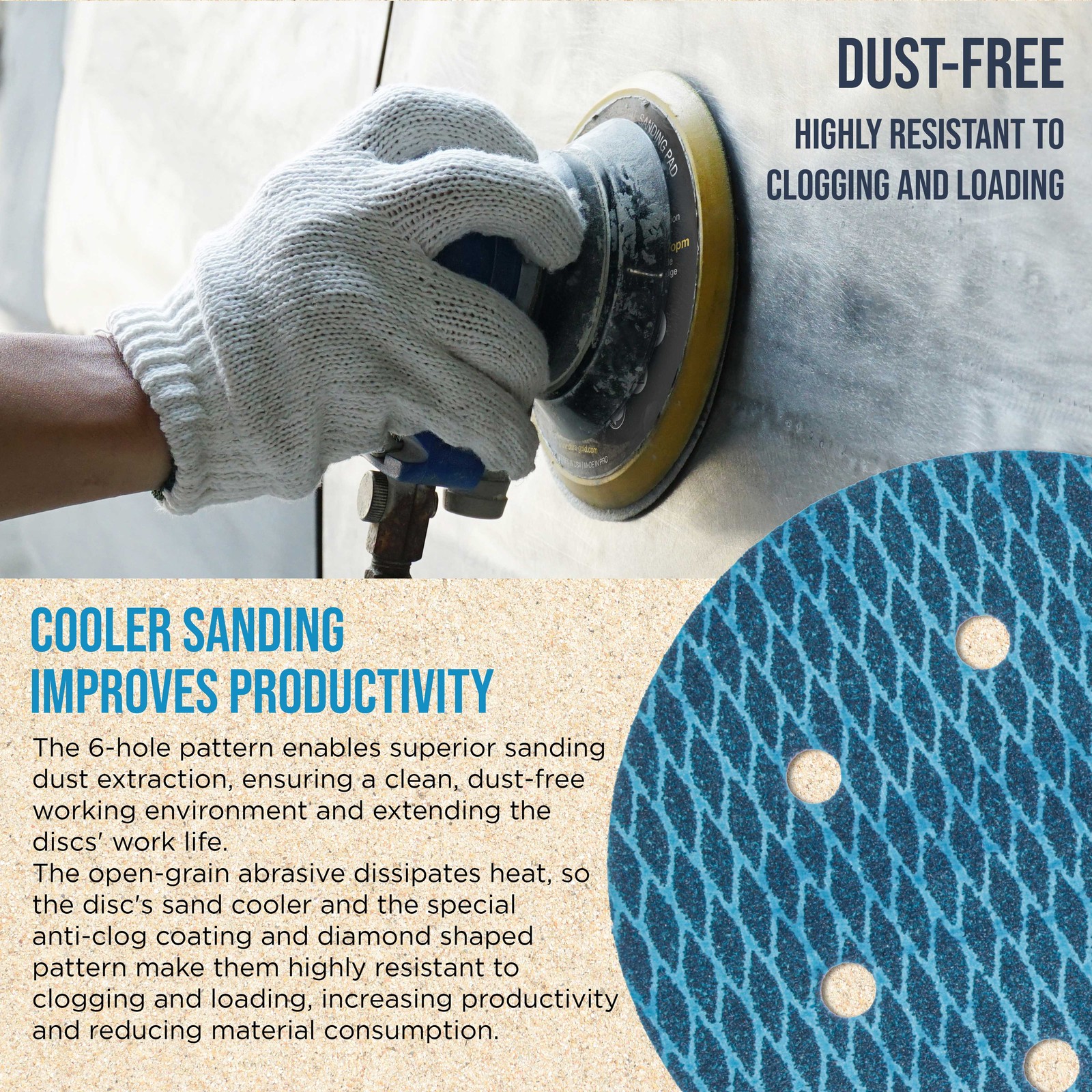 400 Grit 6″ Diamond Shape Sanding Discs, 6-Hole, Box of 50 Hook & Loop Sandpaper