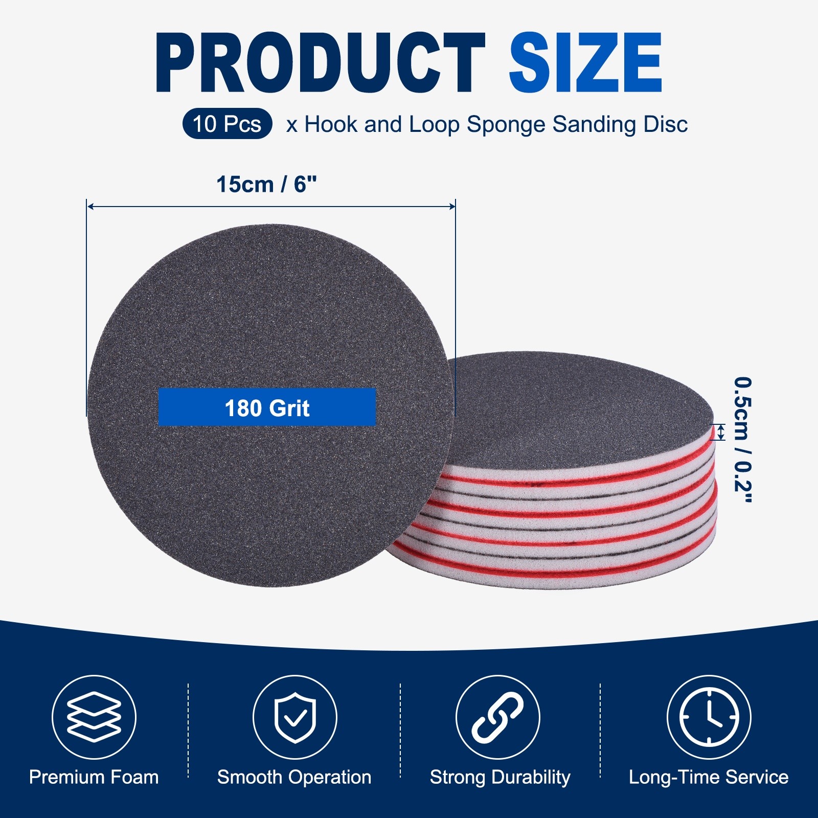 10 Pcs 180 Grit 6 Inch Hook and Loop Sponge Sanding Disc for Sander, Black