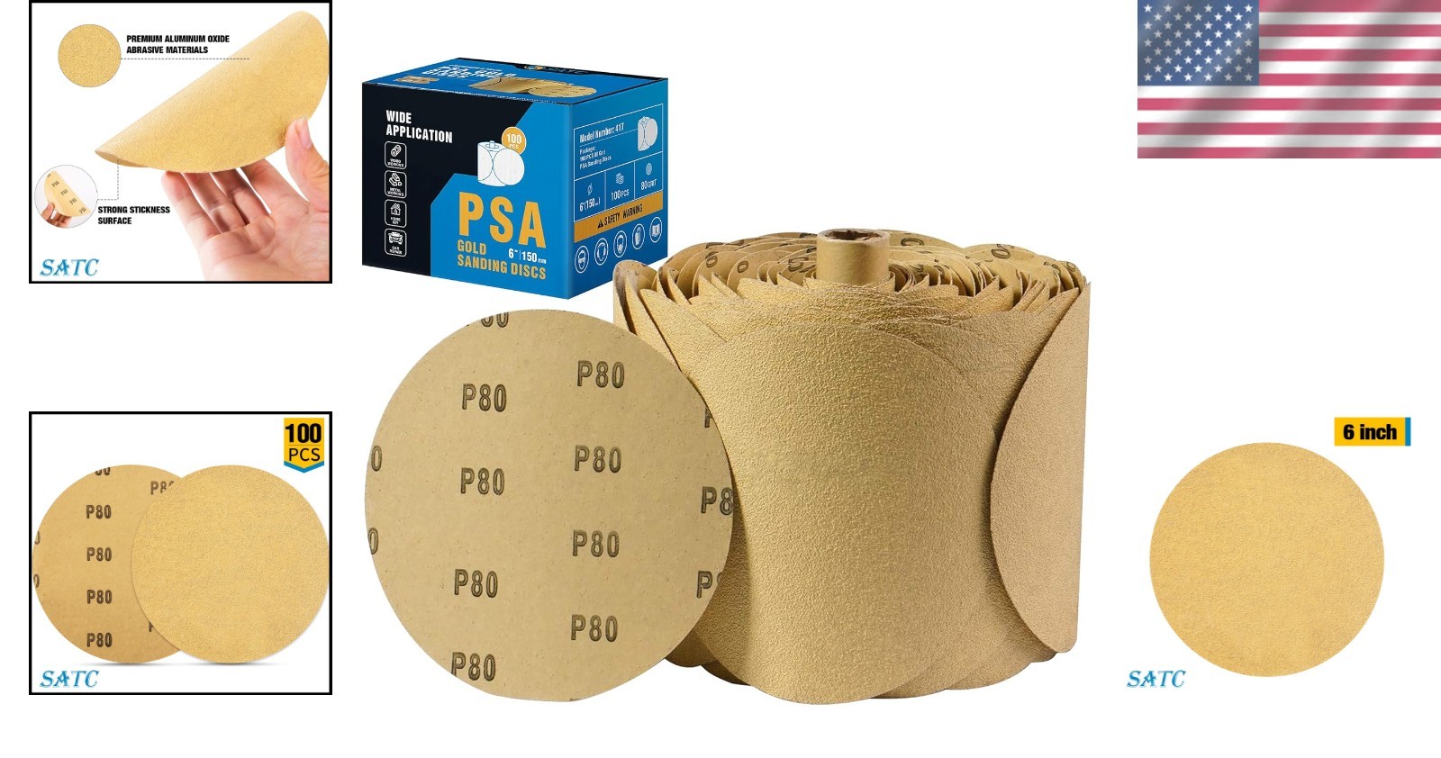Sanding Discs 6 Inch 80 Grit Adhesive Backed Sandpaper 100pcs for Drill Auto