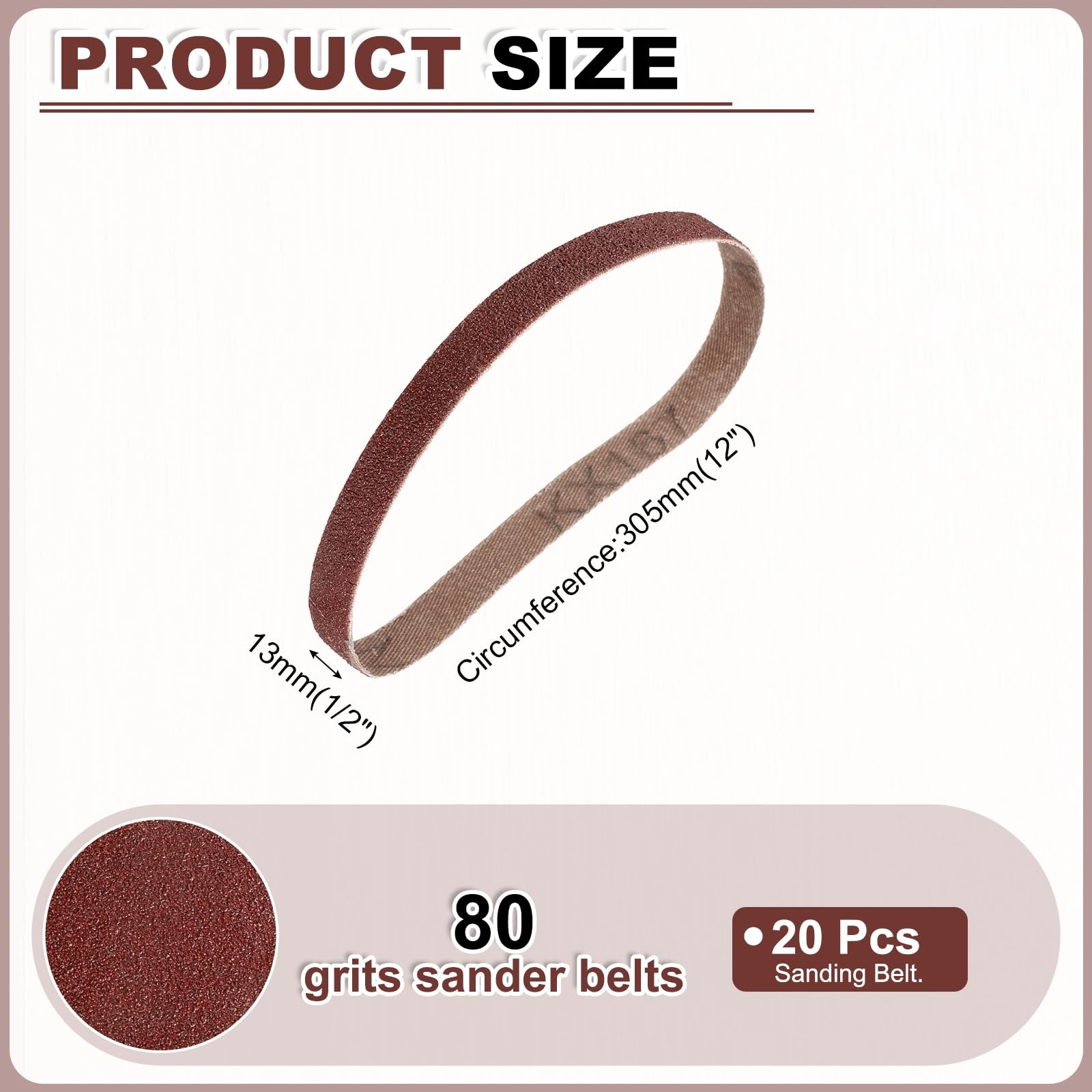 HARFINGTON 1/2 x 12 Inch Sanding Belts, 20 Pcs 80 Grits 1/2×12 inch(80 grit)