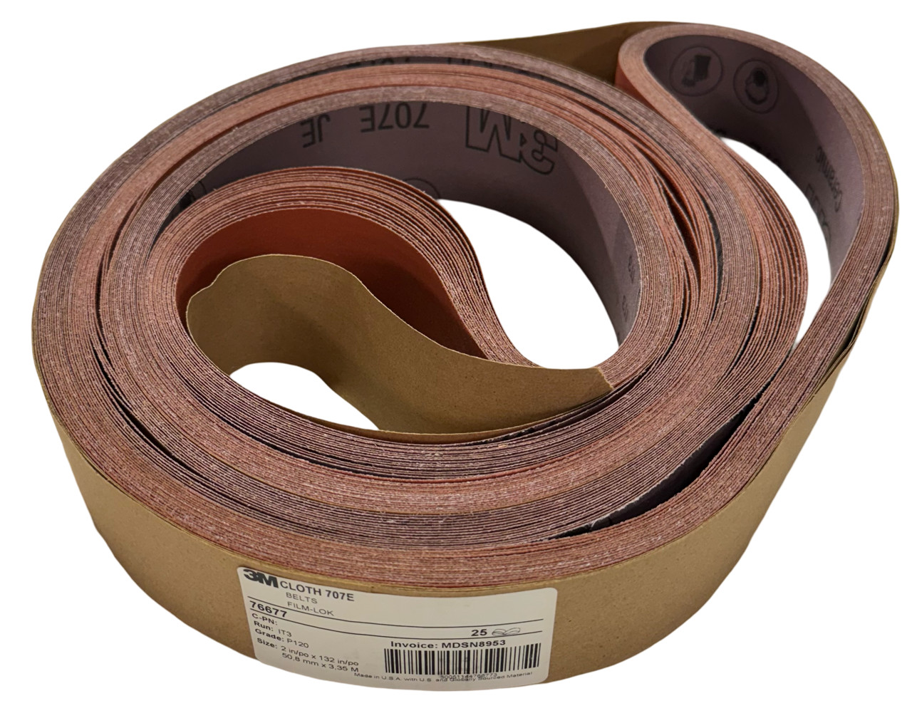 3M Cloth 707E 2″ x 132″ Film-Lok Sanding Belts 120 Grit Ceramic 25 Pack
