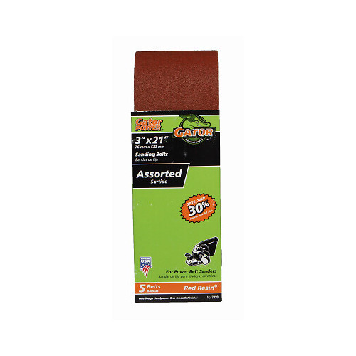 Gator 7020GA Sanding Belts, 3 x 21 In., Assorted 5-Pk. – Quantity 5