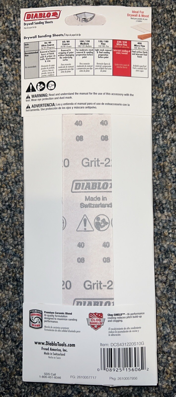 5 Lot Diablo 11-1/4 in L X 4-3/16 W 220 Grit Ceramic Drywall Sanding Sheet 10 pk