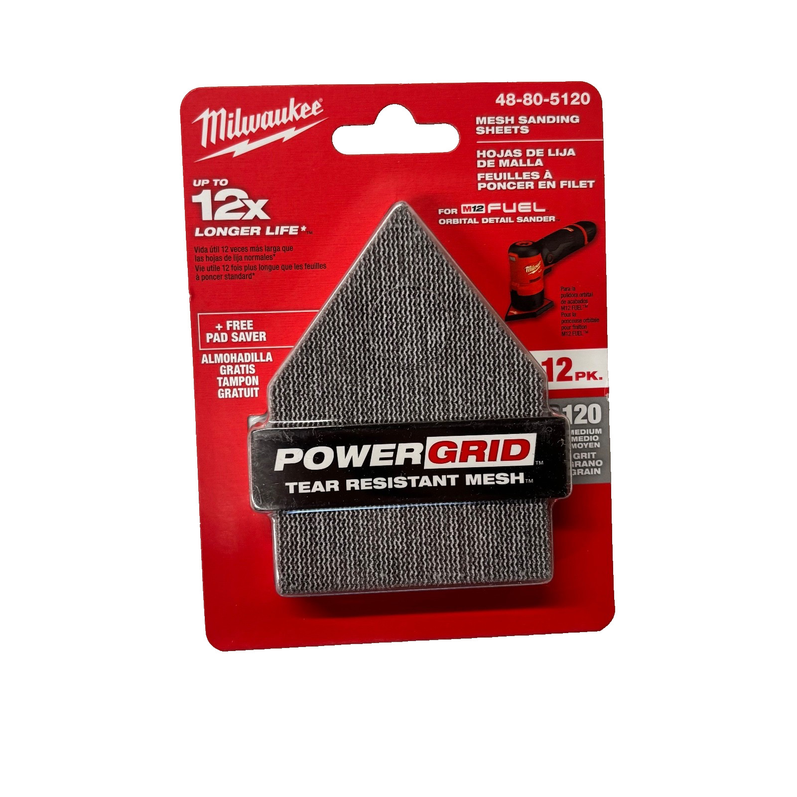 Milwaukee 48-80-5120 12 Medium Grit Mesh Sanding Sheets 12PK (3 count/36 sheets)