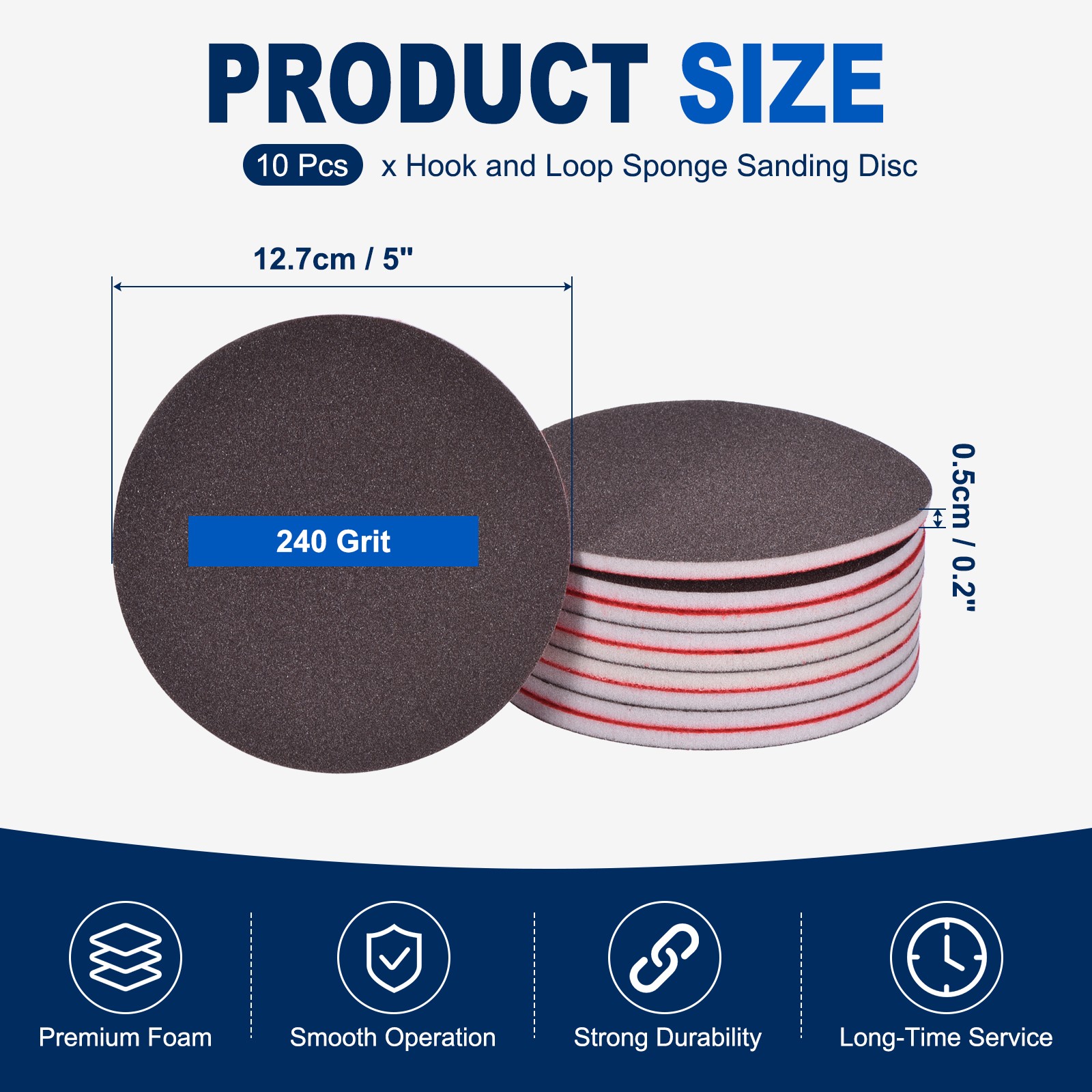 10 Pcs 240 Grit 5 Inch Hook and Loop Sponge Sanding Disc for Sander, Black