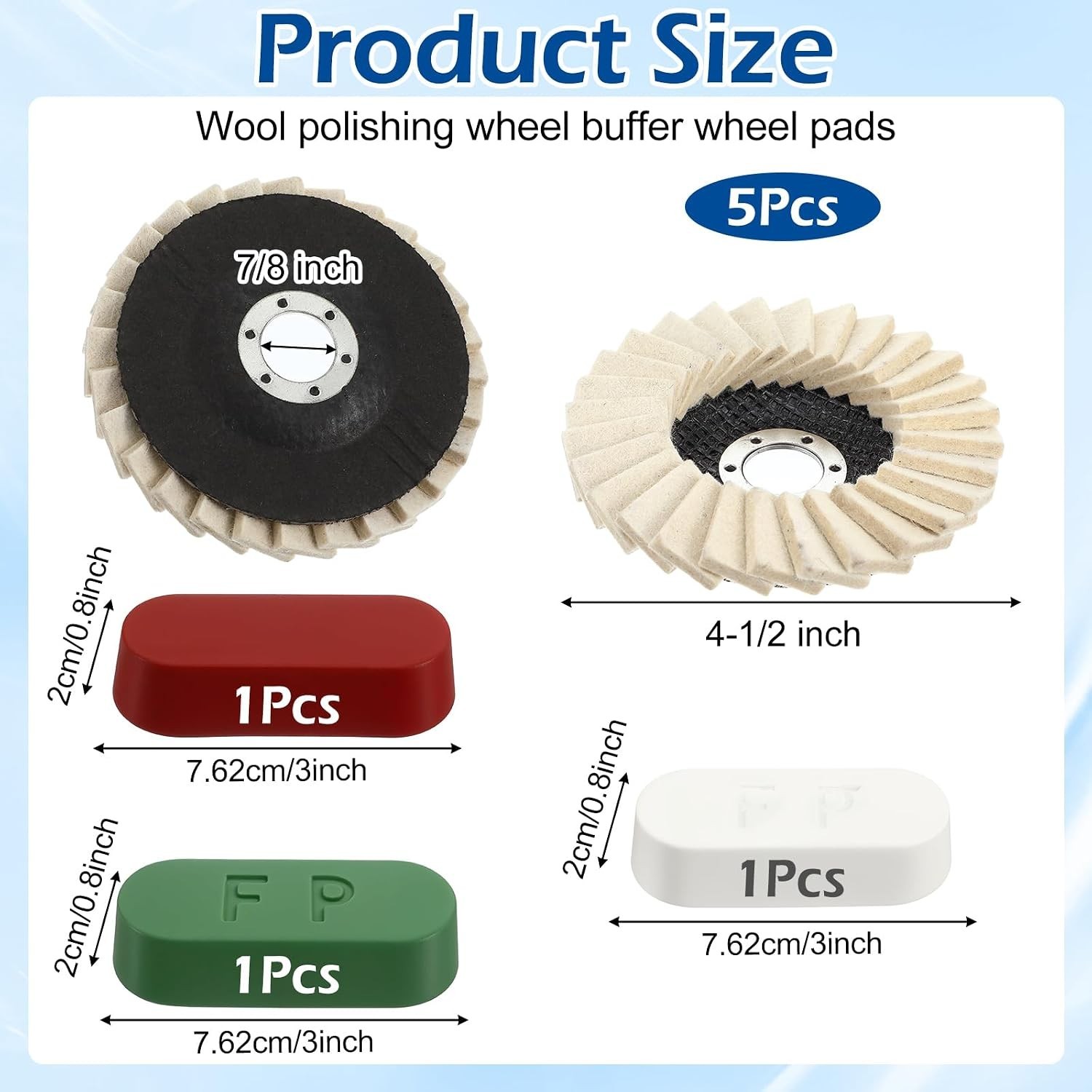 8 Pcs Wool Polishing Wheel Disc Set with Buffing Wheel and Compound, 4 1/2 X 7/8