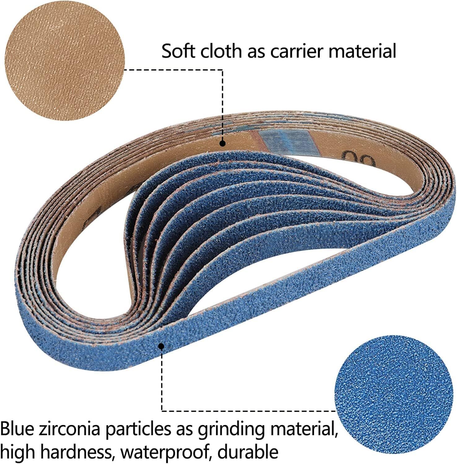 25PACK 3/8″ x 13″ Zirconia Sanding Belts 60 Grit Sandpaper For Metal Woodworking