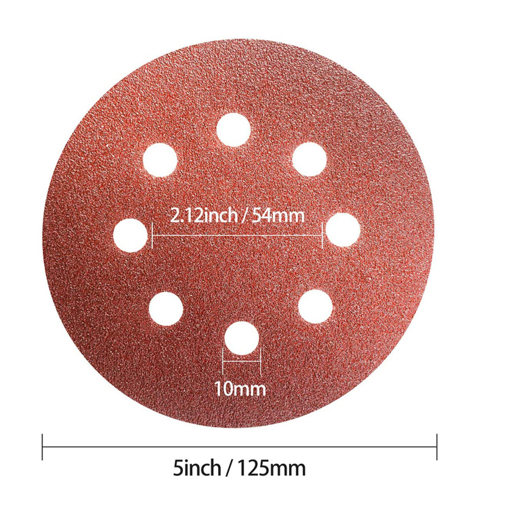 100Pcs 5 inch Sanding Discs 8-Hole Hook Loop for Orbital Sander Paper 150 Grit