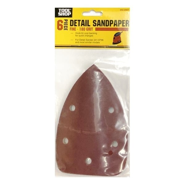 Lof of 3 – Tool Shop Detail Sandpaper – Fine 180 Grit (6 Pack) For Hand Sanders