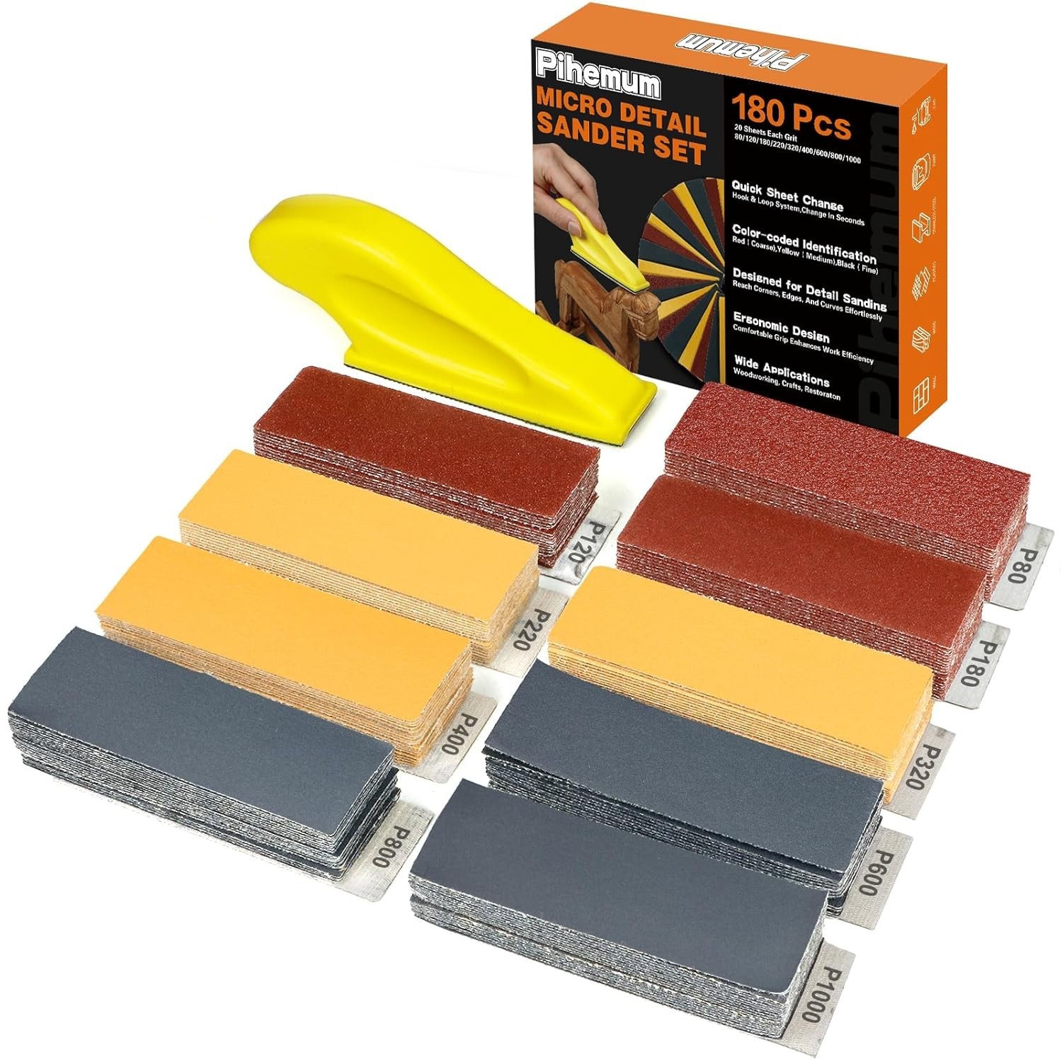 Comprehensive 180 PCS Sandpaper Set with Ergonomic Mini Sander for Crafts
