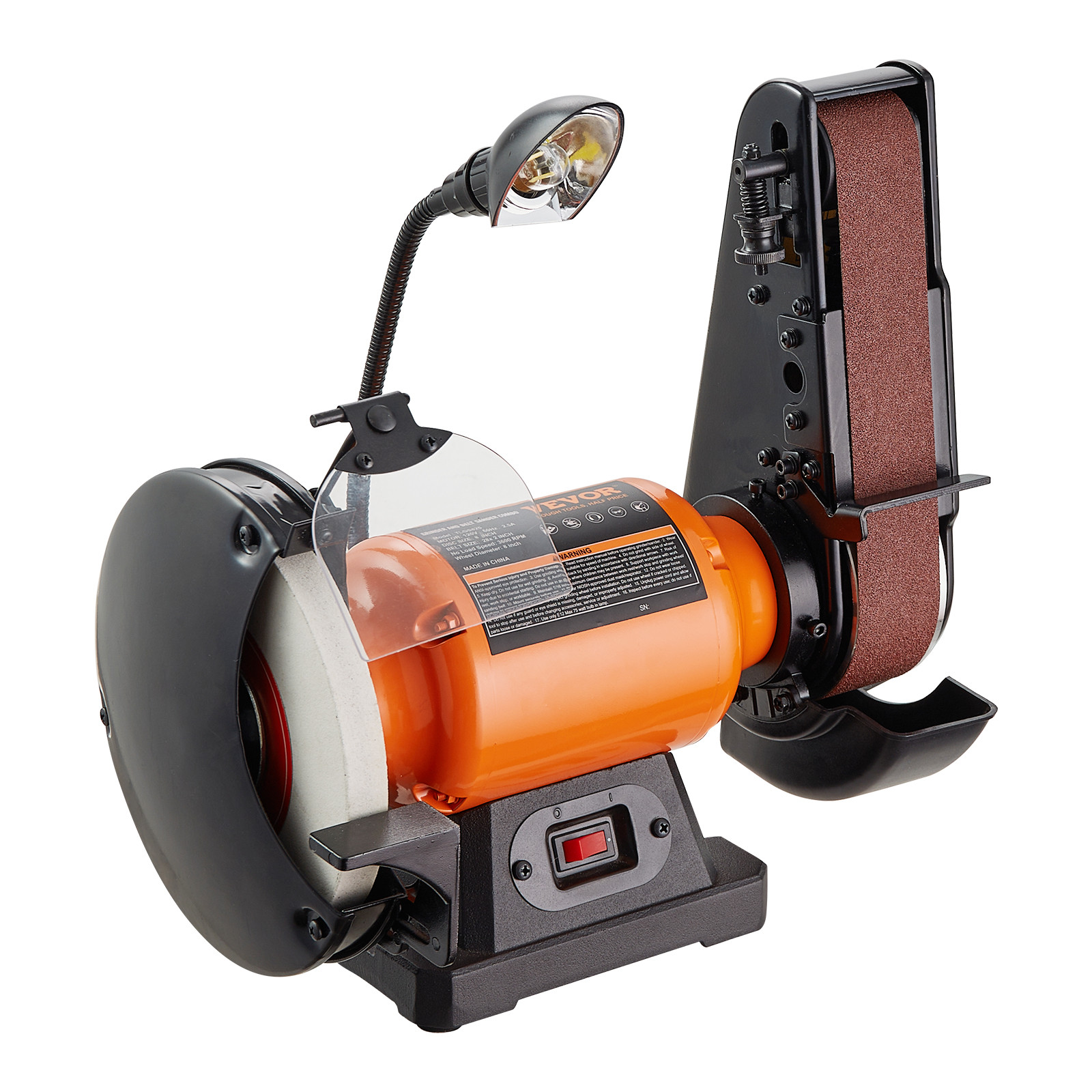 VEVOR Belt Grinder Sander Combo 8″ Bench Grinder and 2″x 28″ Belt 2.5A 3600RPM