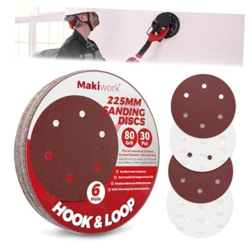 30PCS 9-Inch 6-Hole 80 Grit Hook & Loop Sanding Discs – 80 Grit(30PCS) 6 Hole