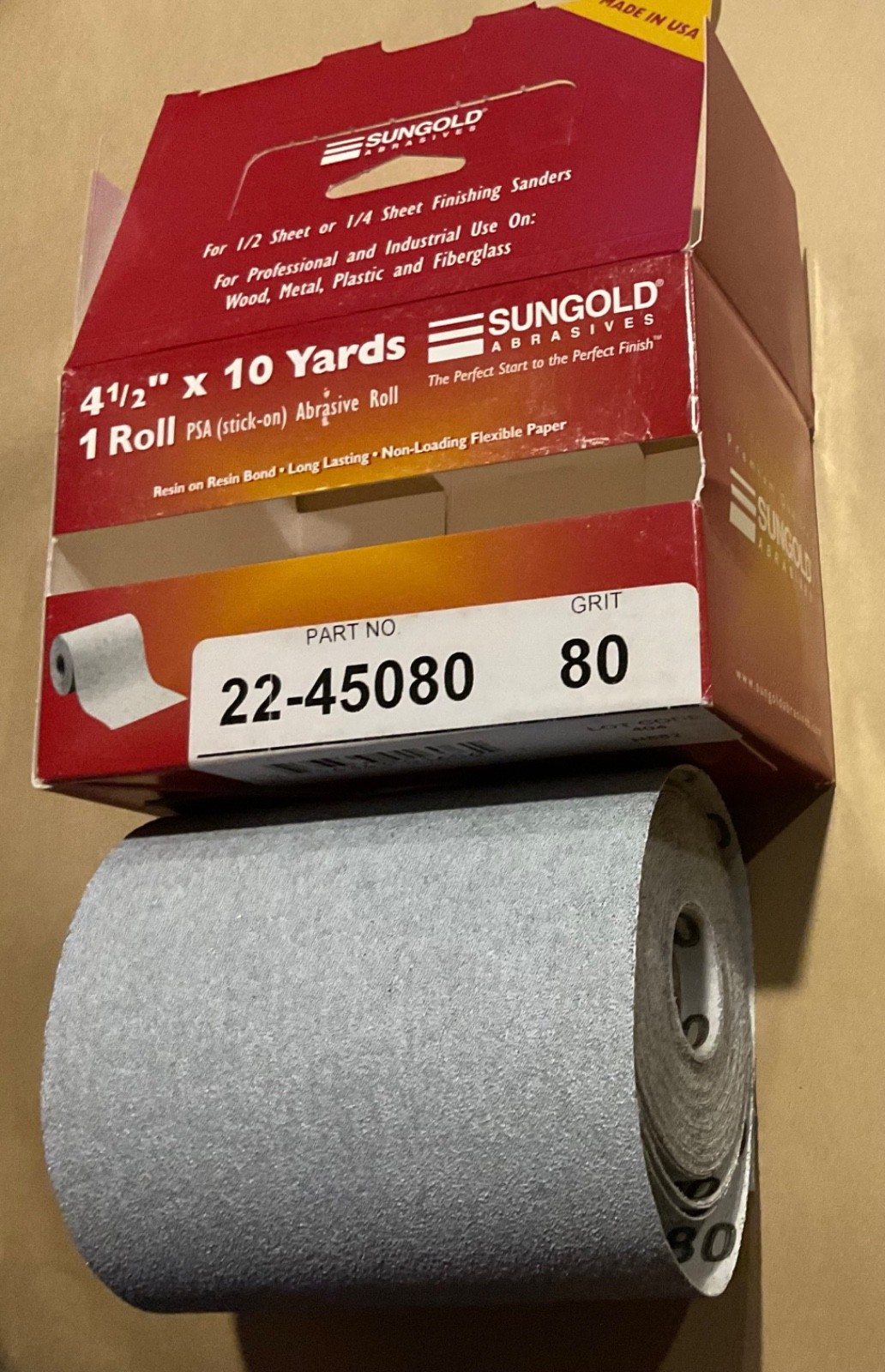 (2) Sungold Abrasives 22-45080 4-1/2″ Wide PSA Roll 80 Grit rolls, gray