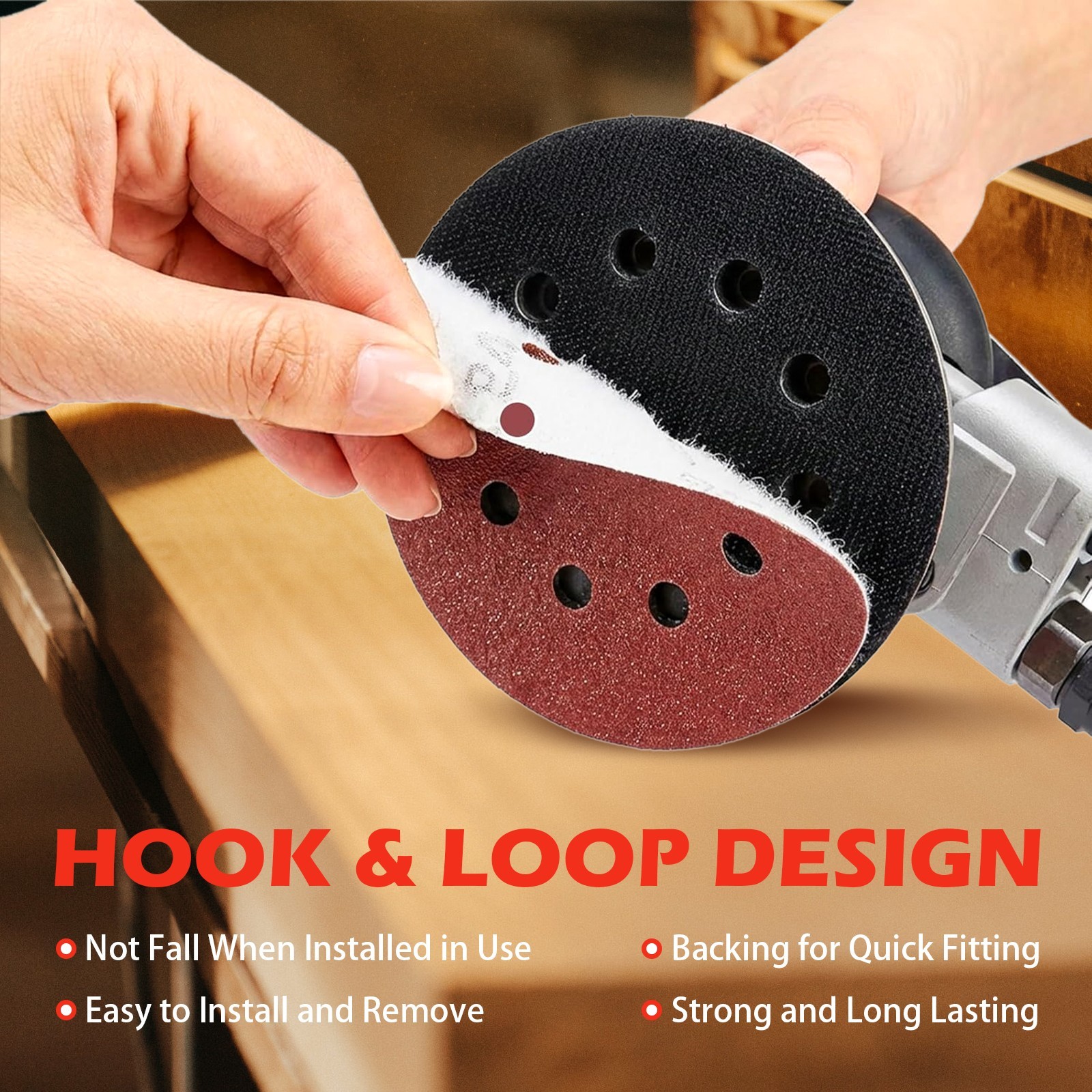 Premium 5″ 8 Hole 60 Grit Sanding Discs 50 Pcs Hook Loop Flocked Sandpaper Pads