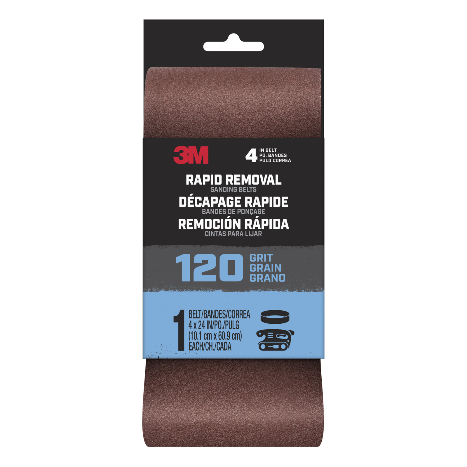 3M Rapid Removal 4 x 24 inch Power Sanding Belt, 120 grit,Belt4x241pk120, 1 pk