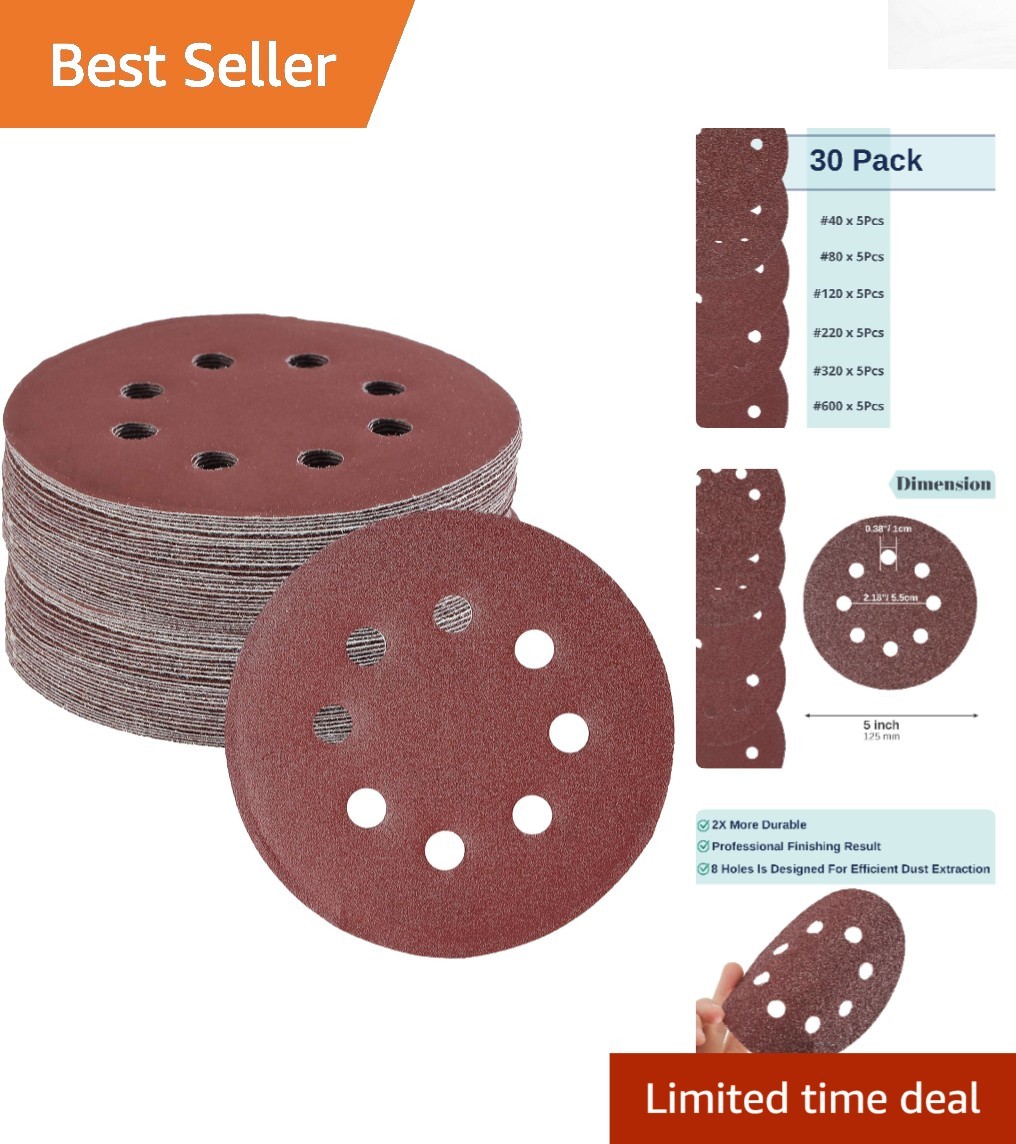 Bates 5-Inch Sanding Discs – 30 Pack with Assorted Grits for Optimal Finishing