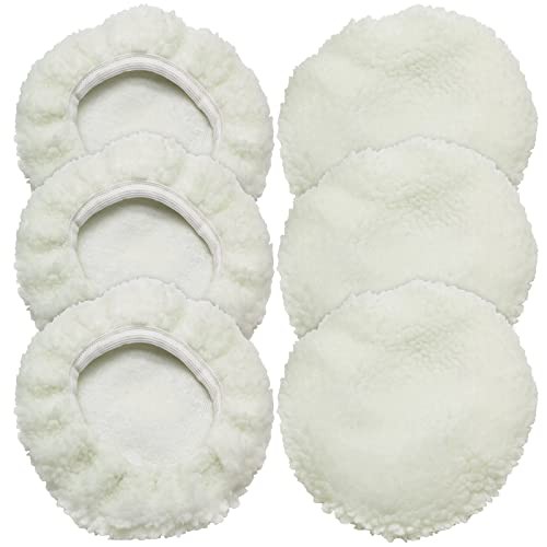 6 PCS Car Polishing Bonnet Buffing Pad Lamb 9-10 Inch White (Lamb Fleece)