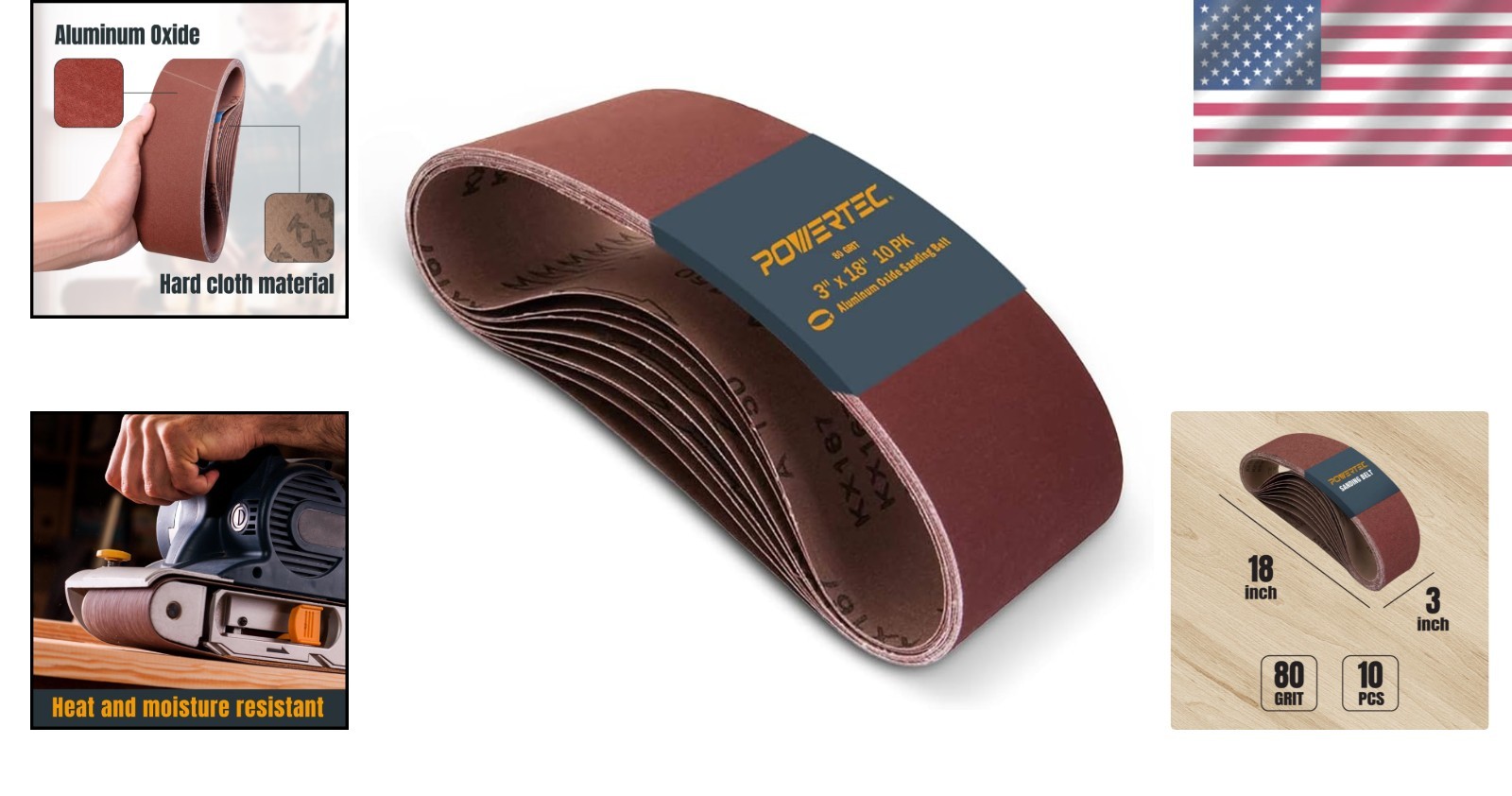 3×18 Inch 80 Grit Aluminum Oxide Sanding Belts – Pack of 10