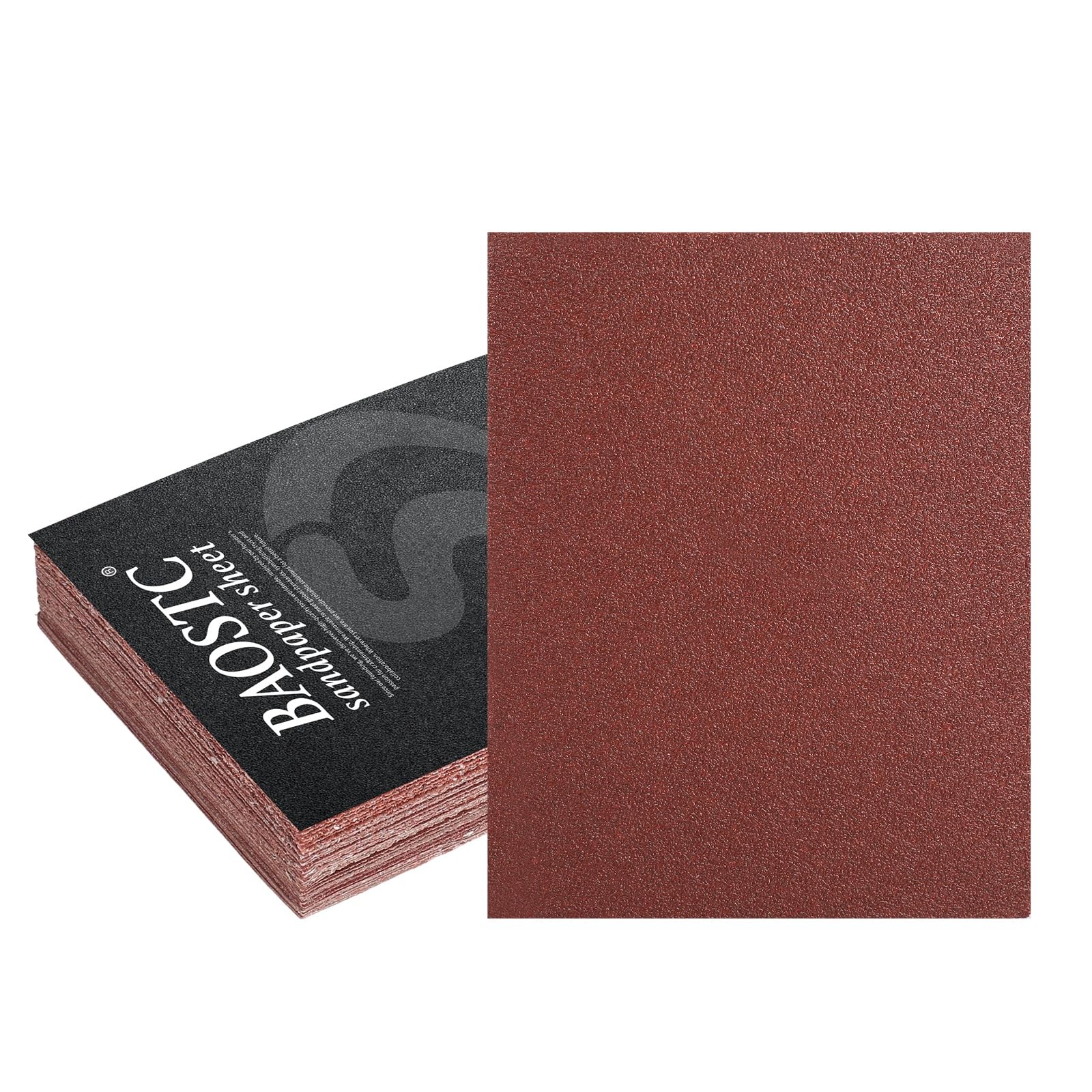 1/4 Sandpaper Sheet – 4-1/2” x 5-1/2”, P60 Grit, Red Aluminum Oxide, Plain Ba…