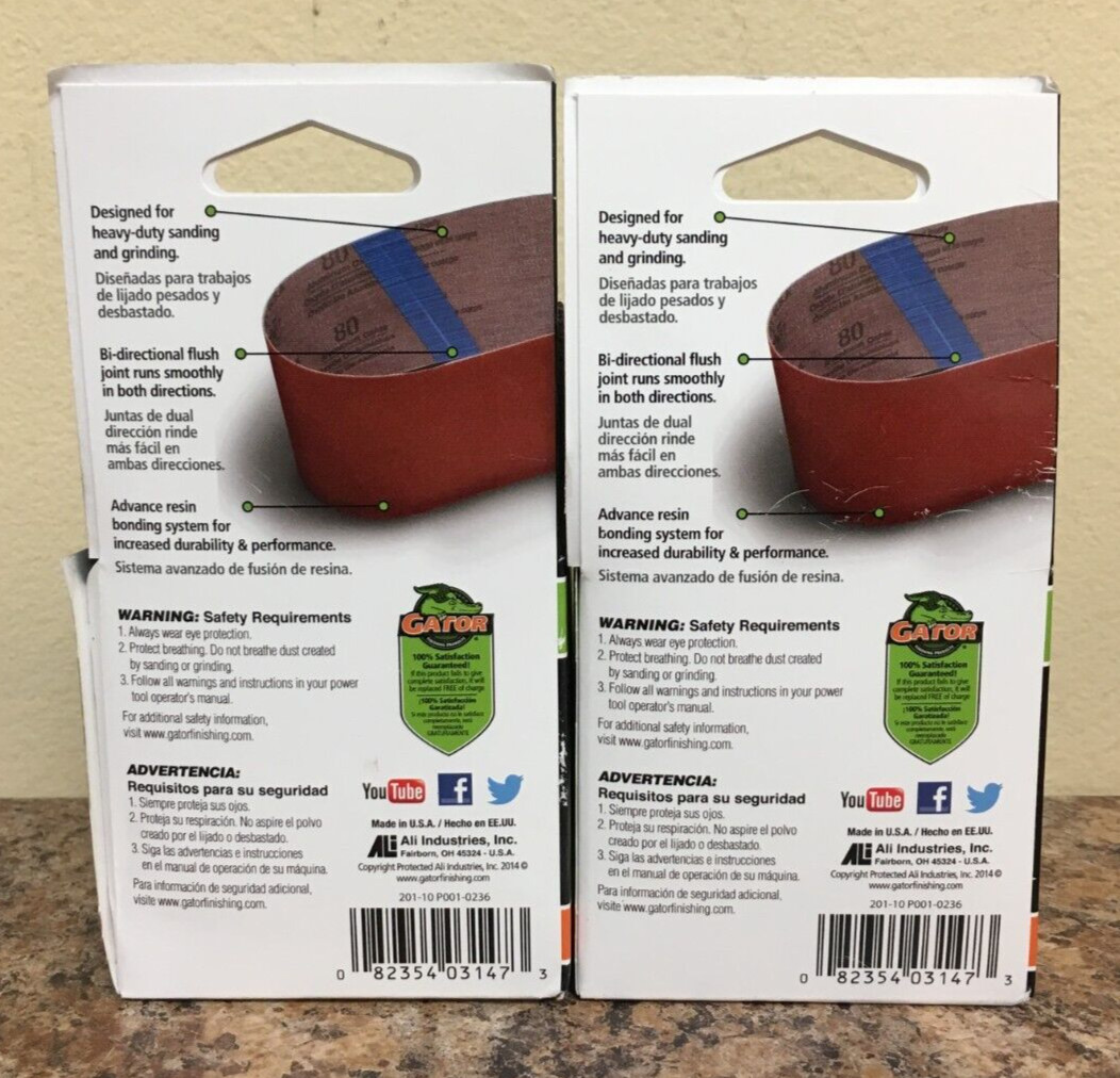 Gator 3147 3 in. X 21 in. Sanding Belts 50 Grit Coarse 2 Pks of 2 Pcs.