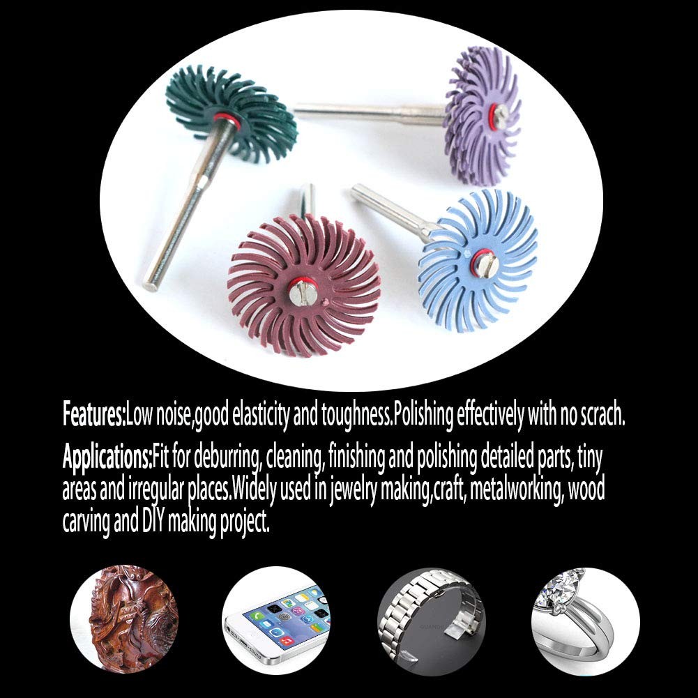 42pcs 1 Inch Radial Bristle Disc Kit with 3mm Shank for Rotary Tools,Detail A…