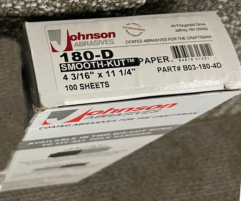 Johnson Abrasives Smooth-Kut Sanding Sheets, 4-3/16in x 11-1/4in, 180-D Grit 100