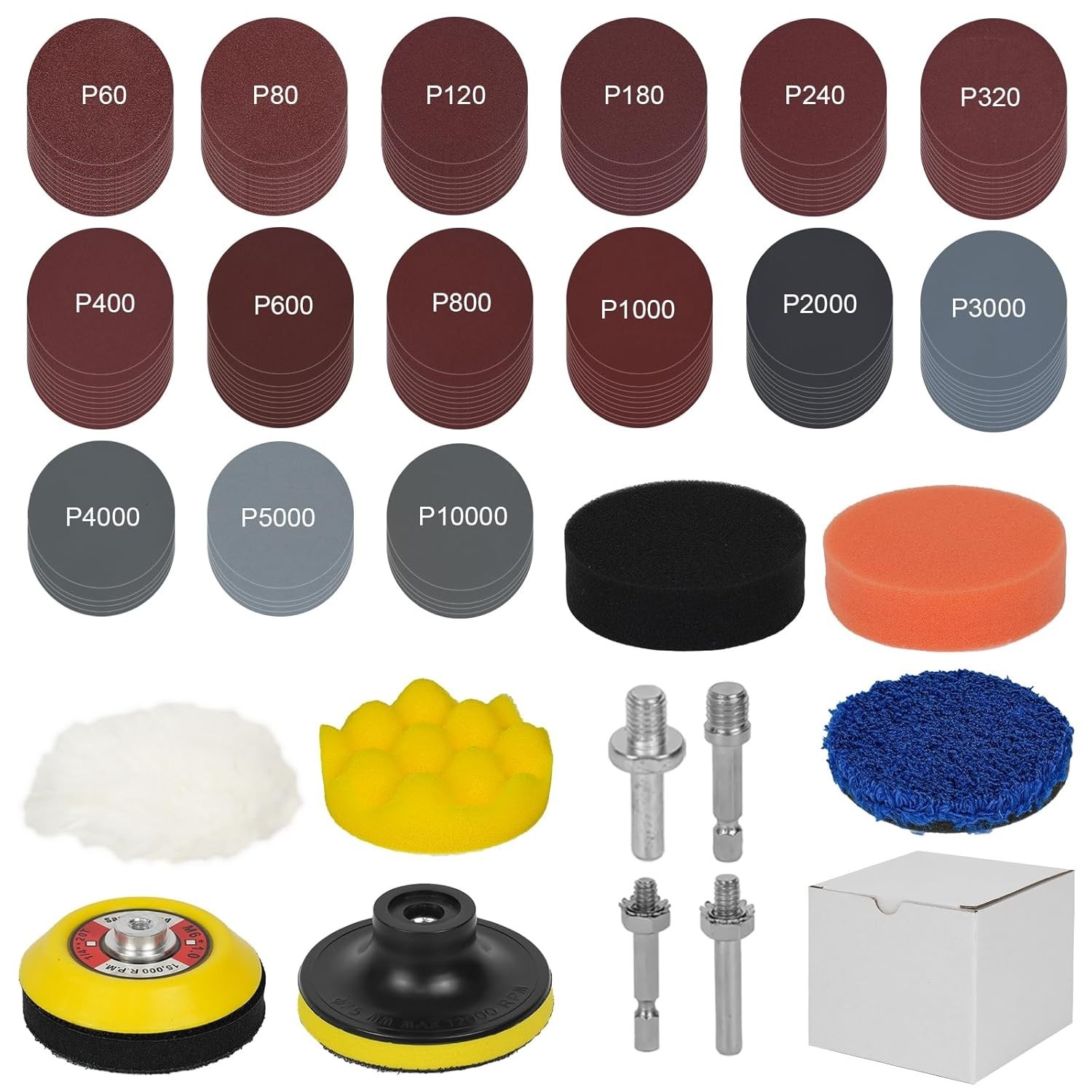 Sanding Discs Kit 142pcs 3 Inch Grit 60-10000 Drill Sanding Pads Sponges