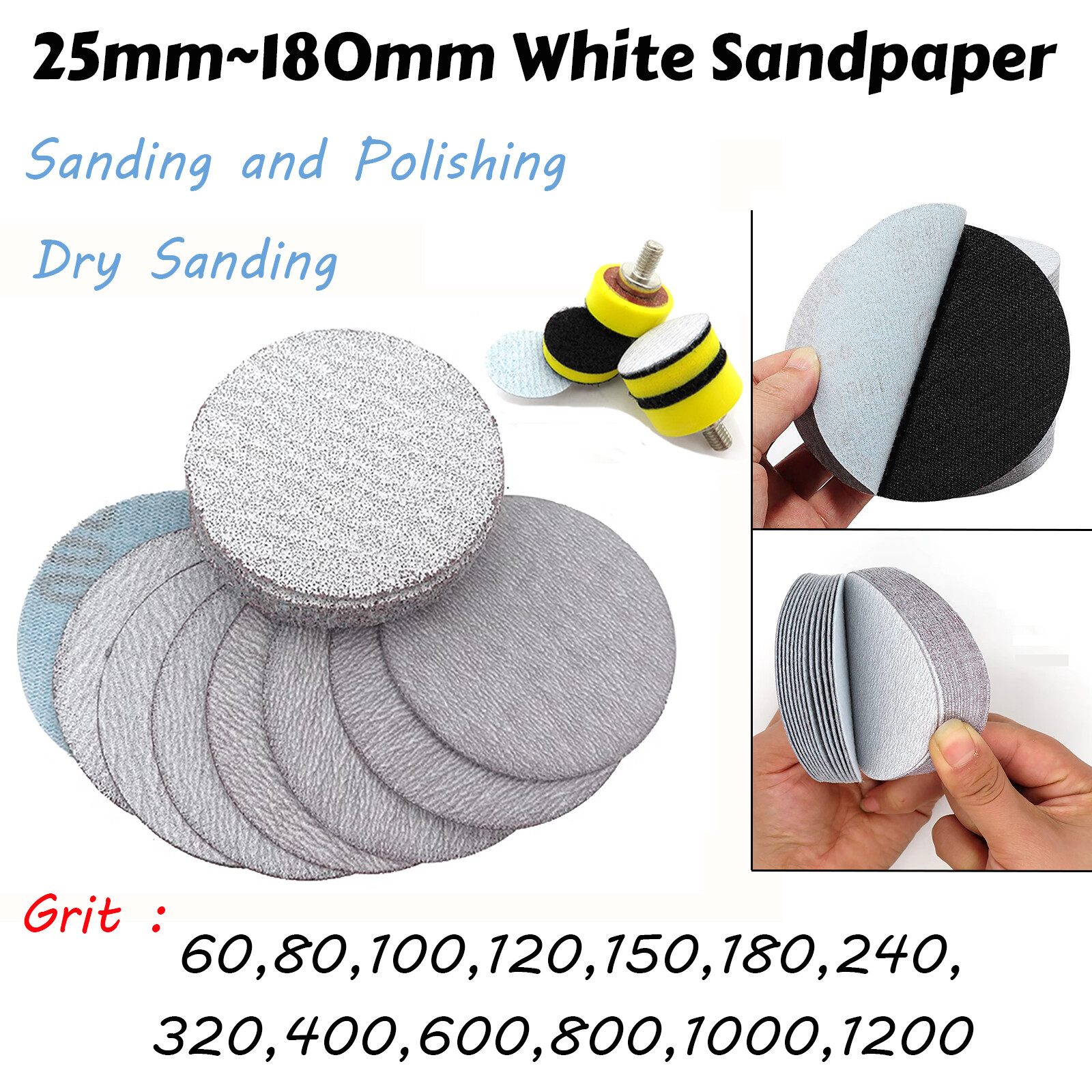 25/50/75/100/125/150/180mm Eccentric Sanding Discs White Sandpaper 60-1200 Grit