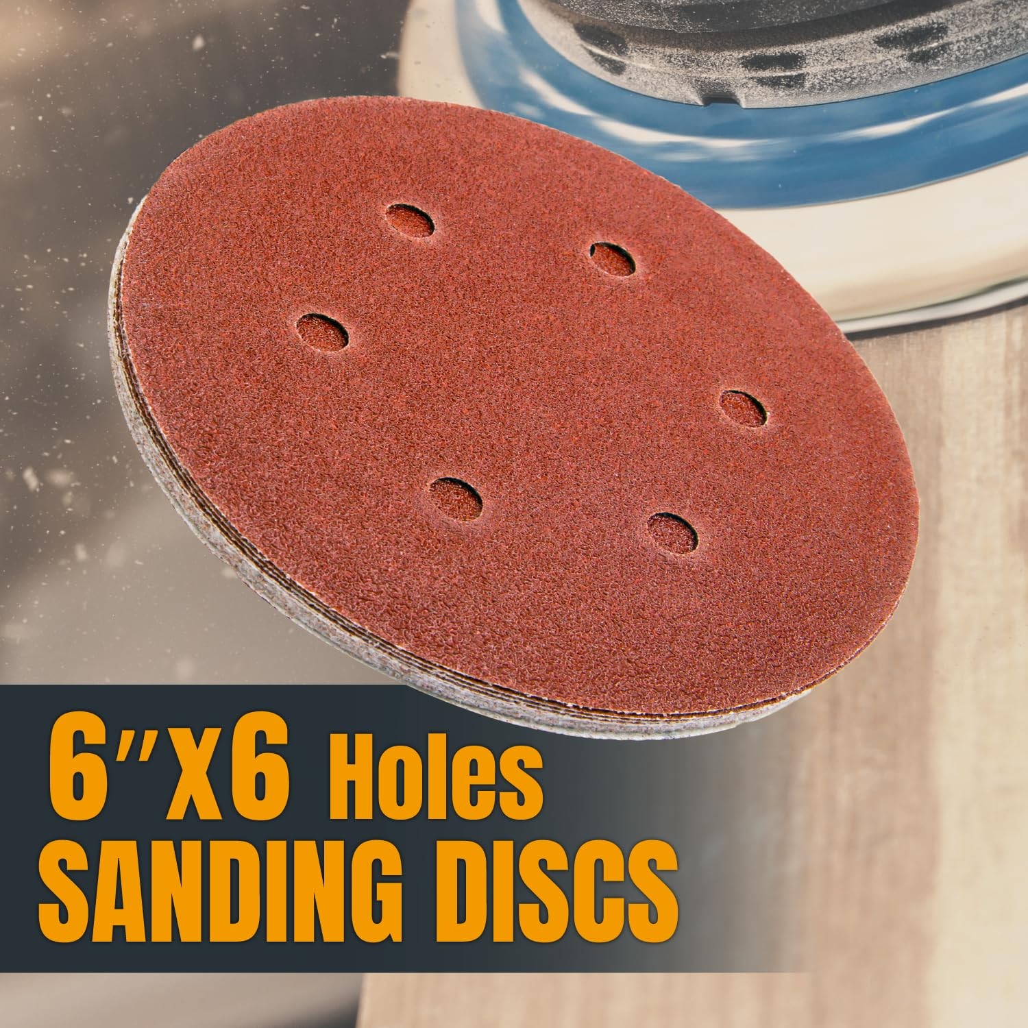 POWERTEC 40 Grit, 100 Pack, 6 Inch Sanding Discs – Hook 40 6 x 6h, Red