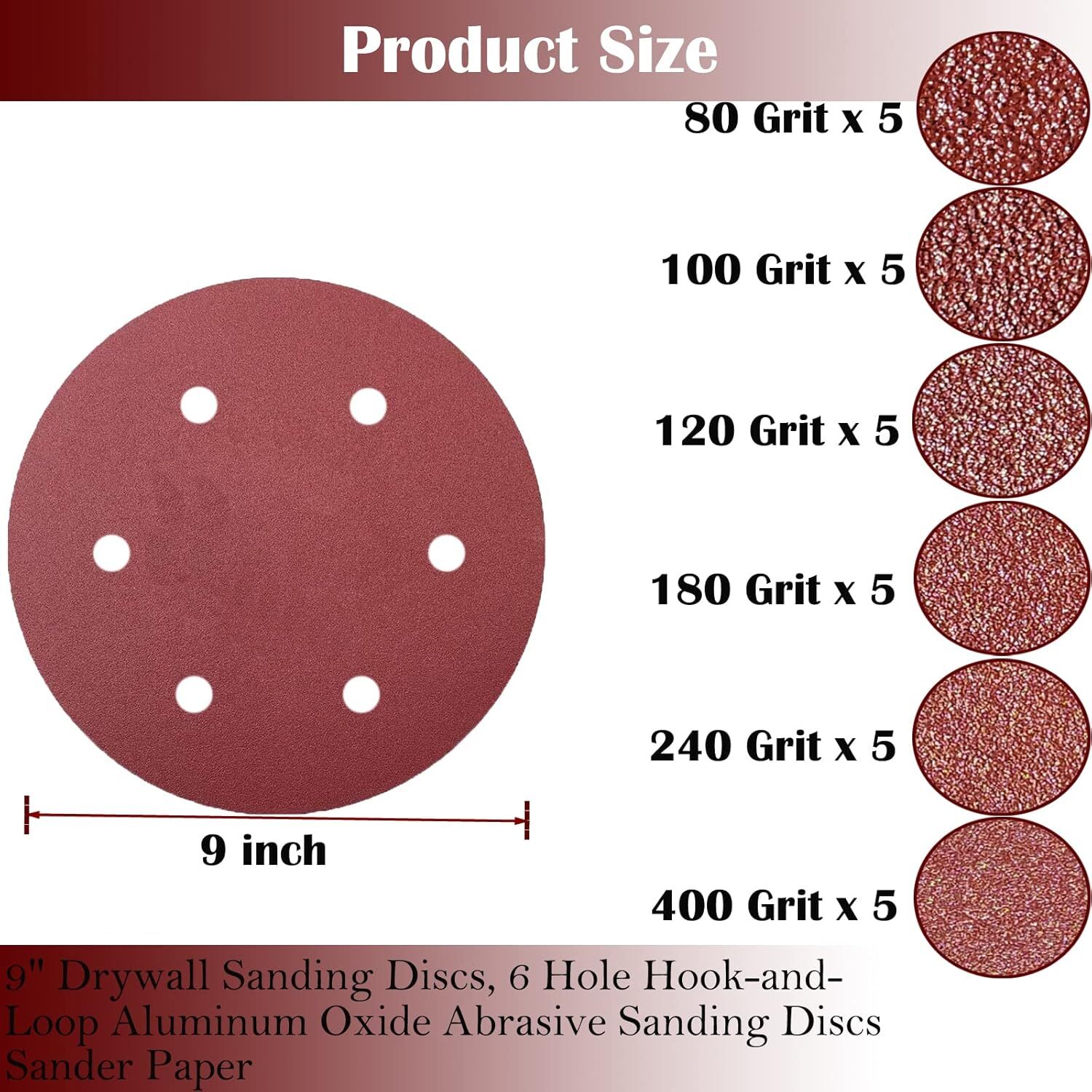 30 PCS 9-Inch 6-Hole Drywall Sanding Discs Set – 80 100 120 180 9 inch, Brown