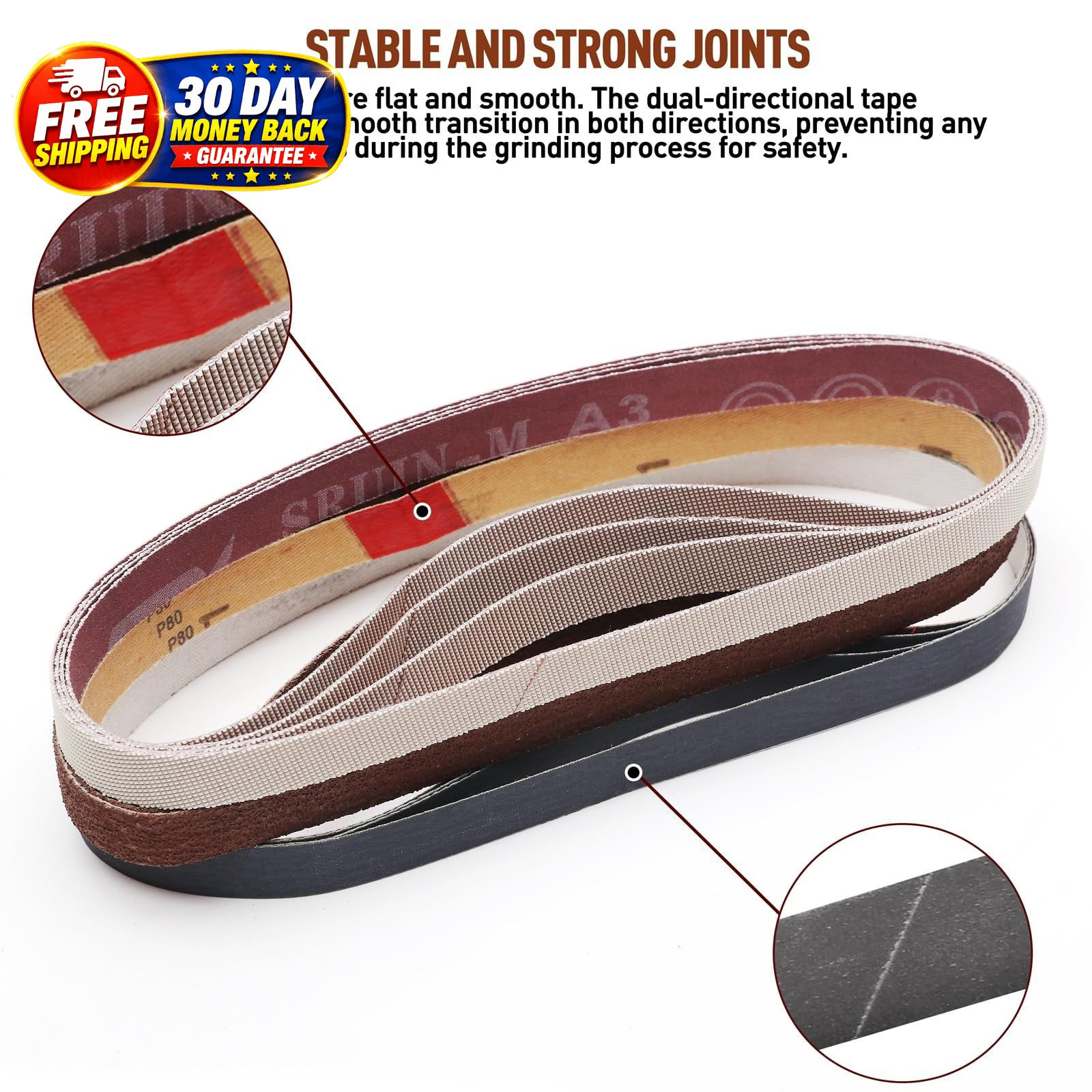 36 Pcs Sanding Belts Set 1/2×18 Assorted Grits for Belt Sander Woodworking