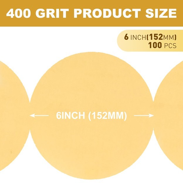 100PCS 6 Inch PSA Sanding Discs Aluminum Oxide Fine Grit 400 for Orbital Sander