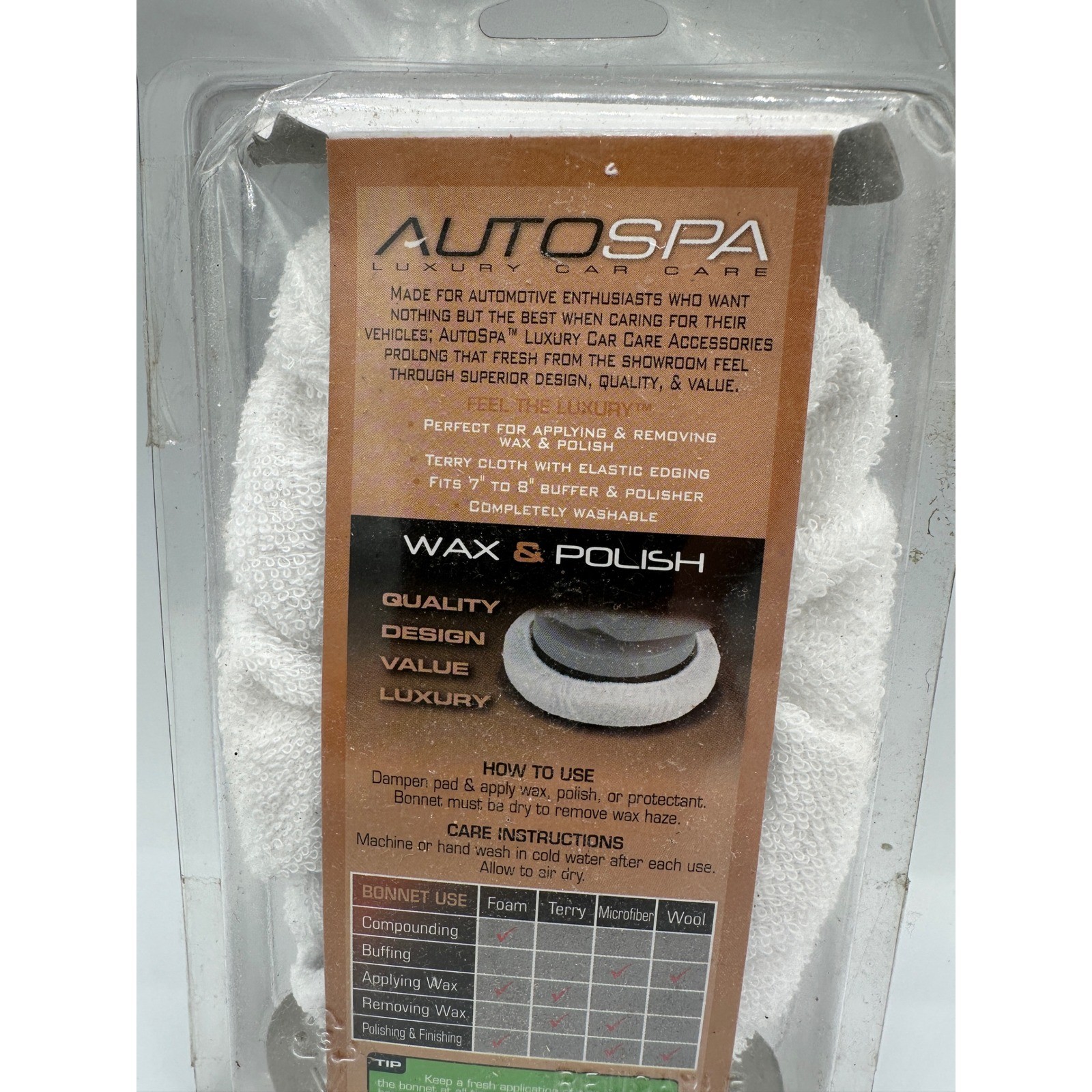 AutoSpa Terry Bonnet 2 Pack 7-8″ White NEW Professional Wax Polish Car Care