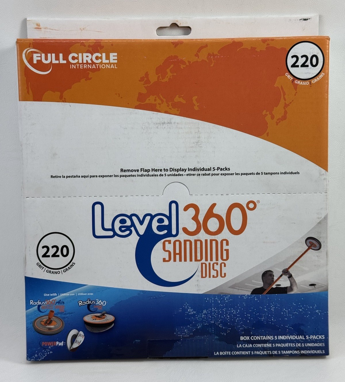 LEVEL 360 Sanding Disc 220 Grit – Case Of 5 X 5 Packs (25 Discs) – Use W/ PC7800