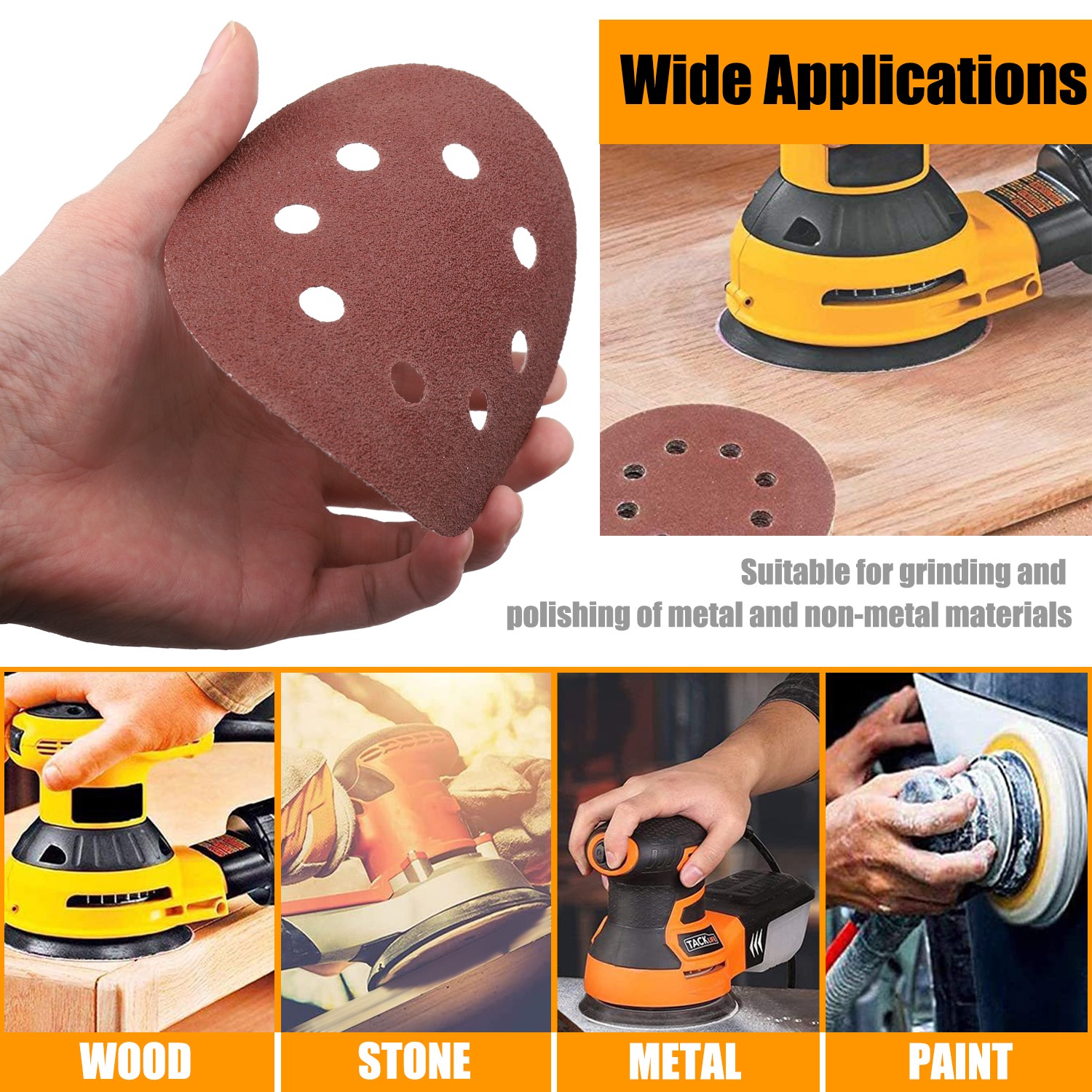 72PCS 40-320 Grit Sanding Discs 5 inch 8-Hole Hook Loop Orbital Sander Paper NEW