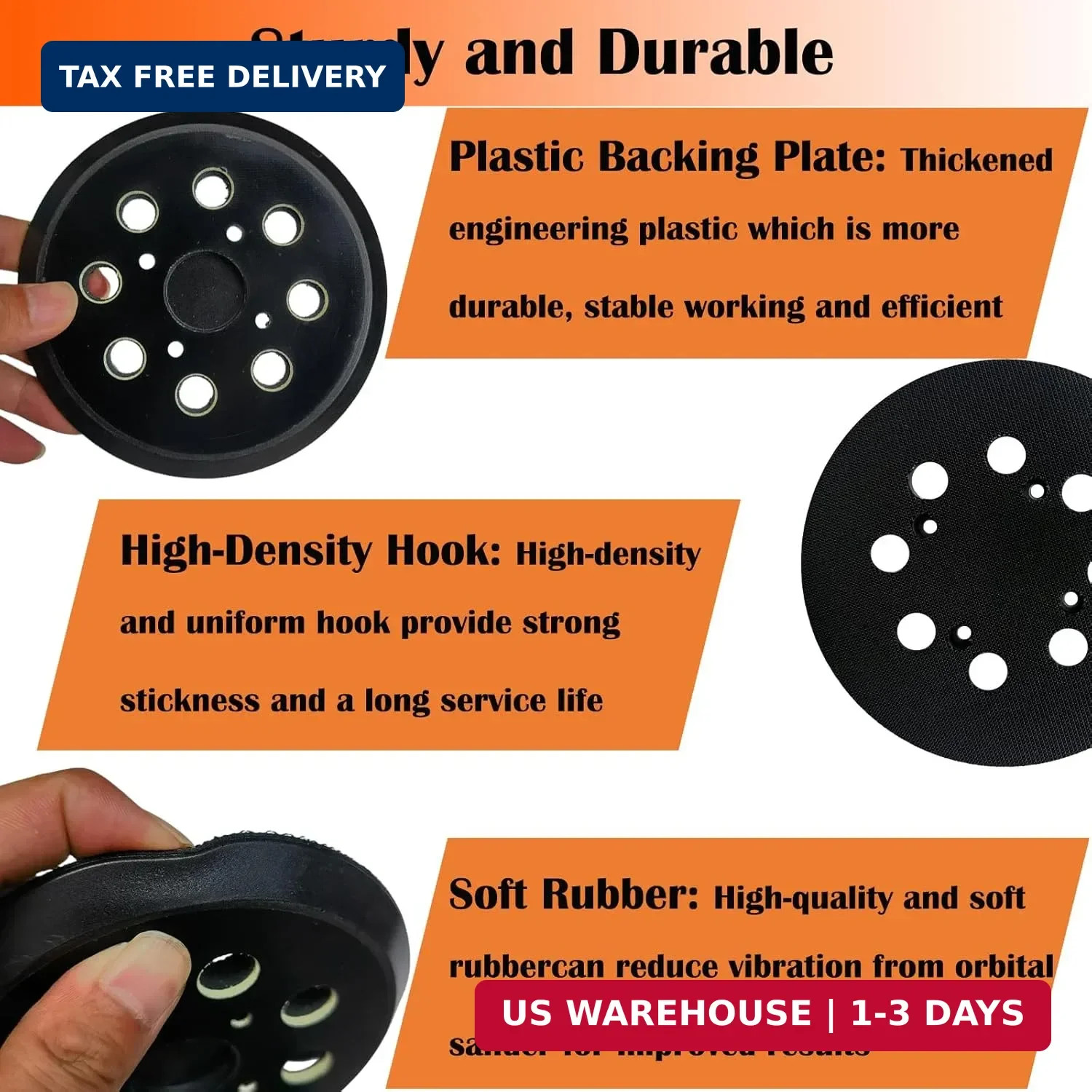 2 Pack 5 Inch 8 Hole Hook and Loop Sander Pad for Ridgid R2600, R2601 5″ Random.
