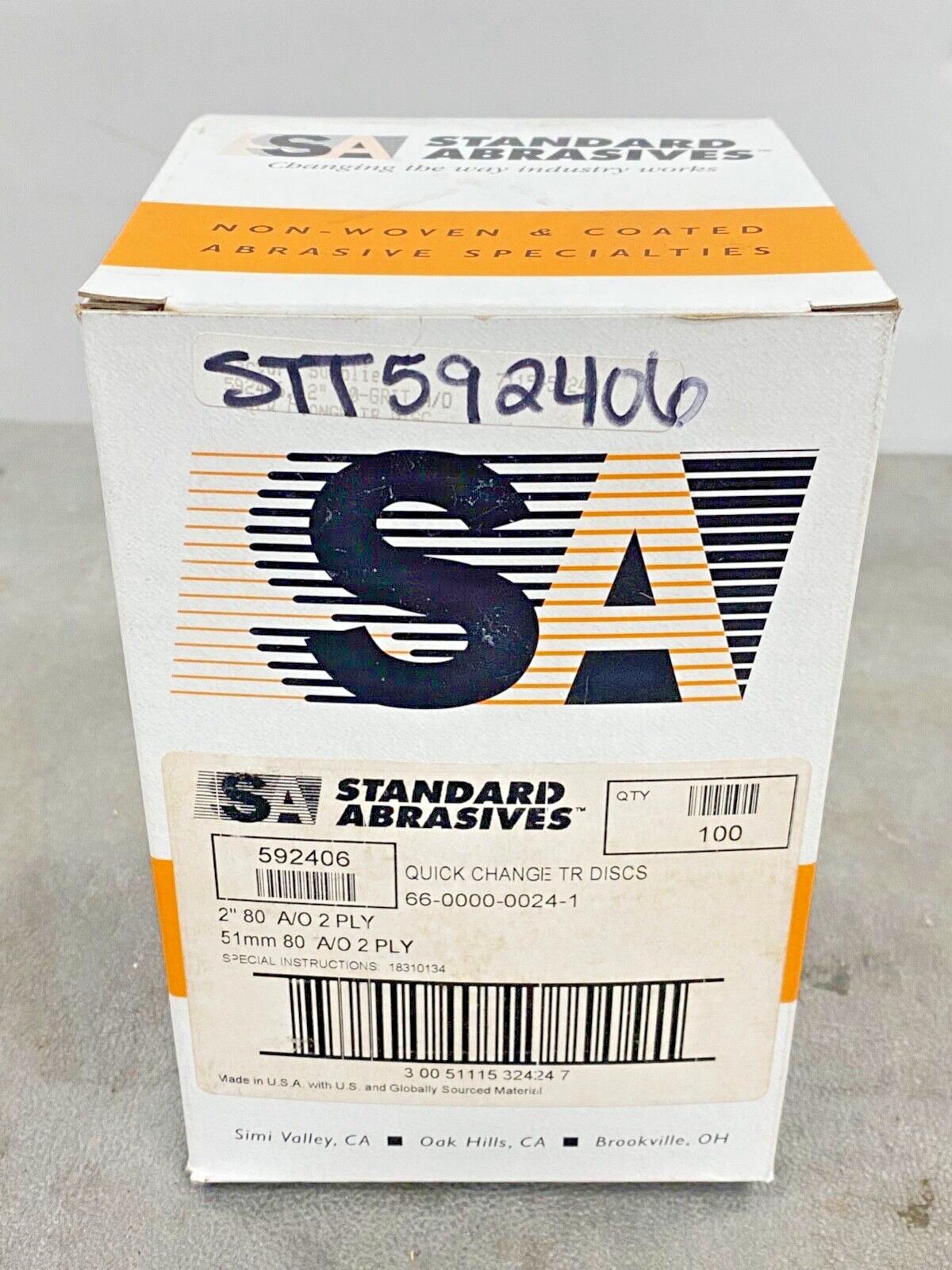 100 new SA Standard Abrasives #592406 2″ 80 Grit A/O 2 Ply Quick Change TR Discs