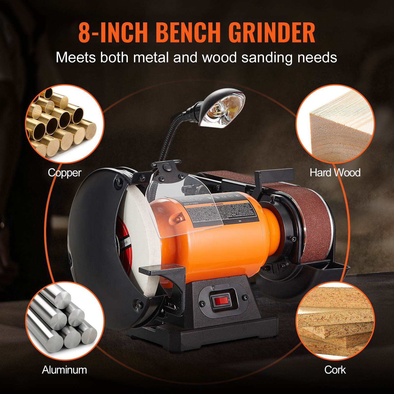 VEVOR Belt Grinder Sander Combo 8″ Bench Grinder and 2″x 28″ Belt 2.5A 3600RPM