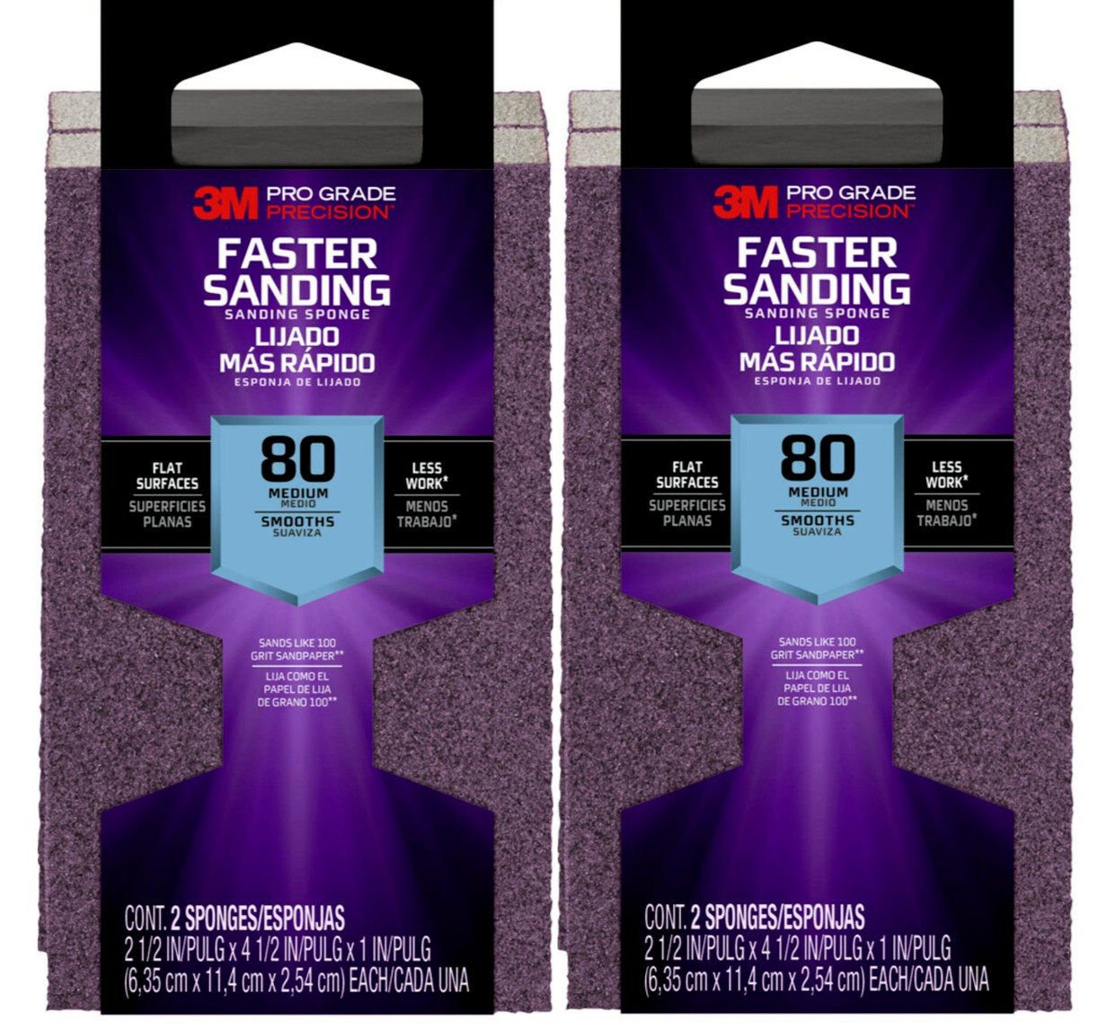 3M Pro Grade Precision Sanding Block, Faster Sanding, 2.5 in x 4.5 in.x1 in 2 PK