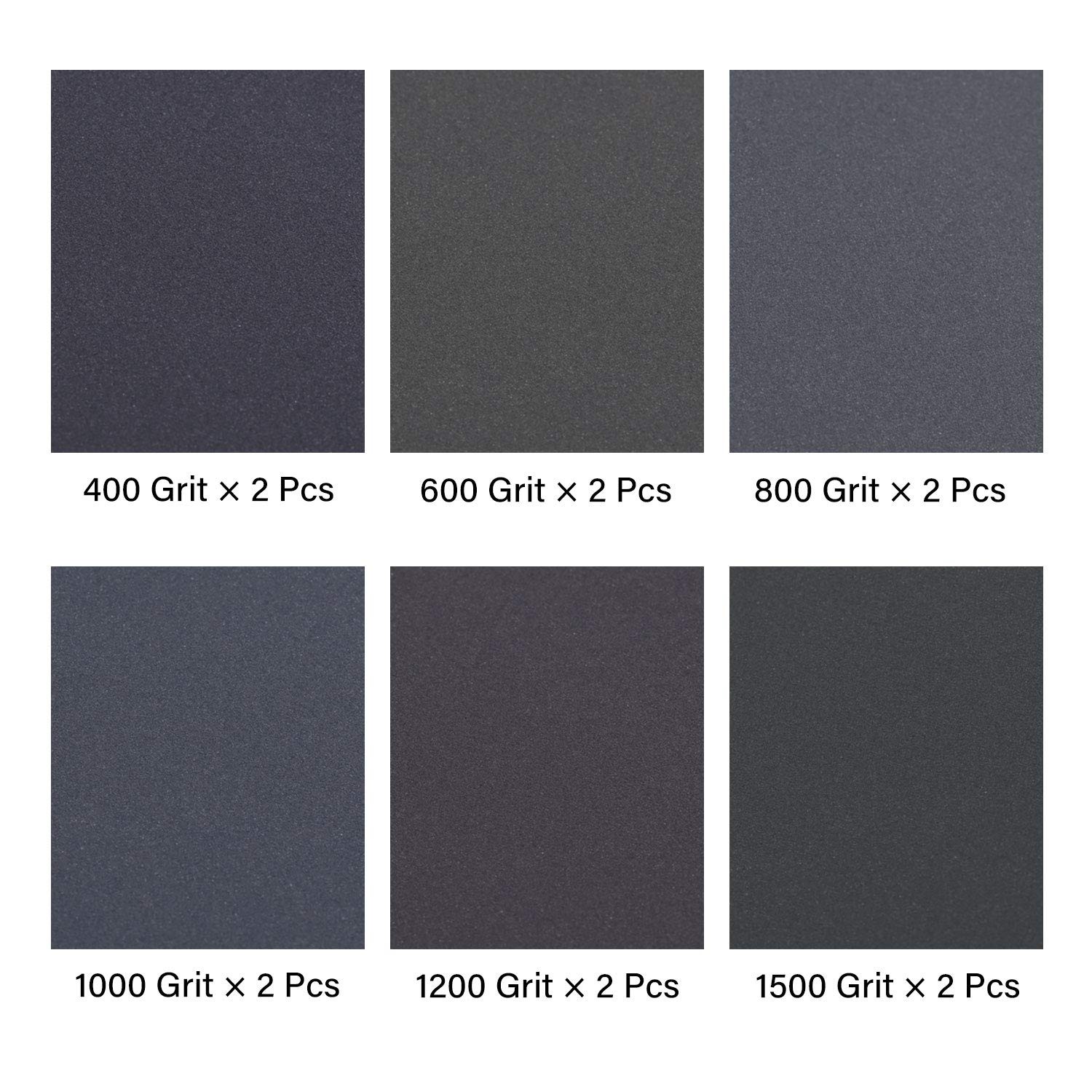 Abrasive Dry Wet Waterproof Sandpaper Sheets Assorted 9 x 11 Inch, 12 Piece