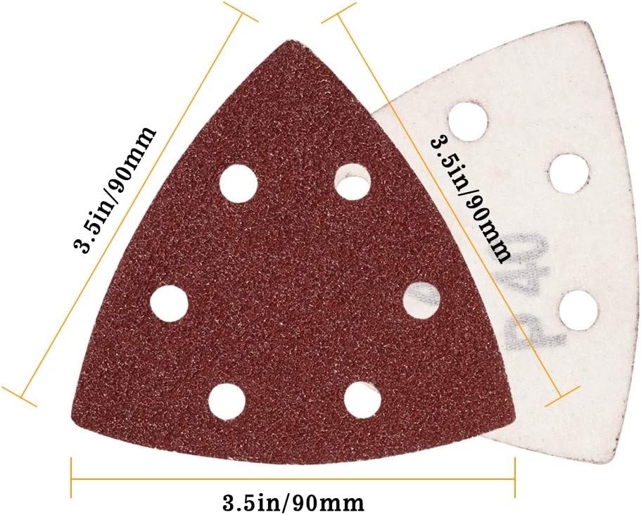 50 Pcs Triangle Sanding Pads Hook and Loop 40 Grit Oscillating Sanding Pad 90mm