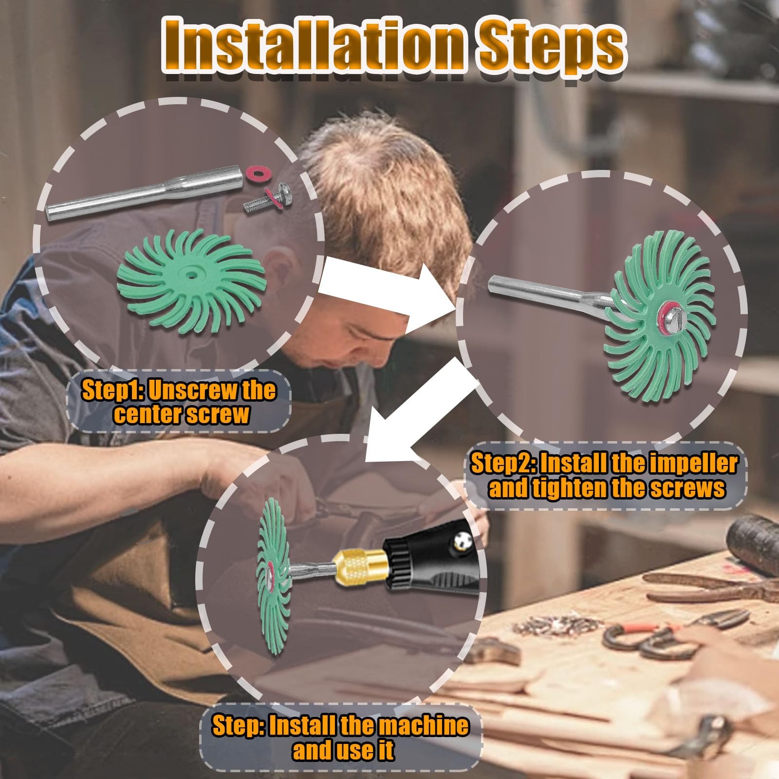 42 Pcs 1 Inch Radial Bristle Discs Kit with 3mm Shank, 80 to 2500 Grit
