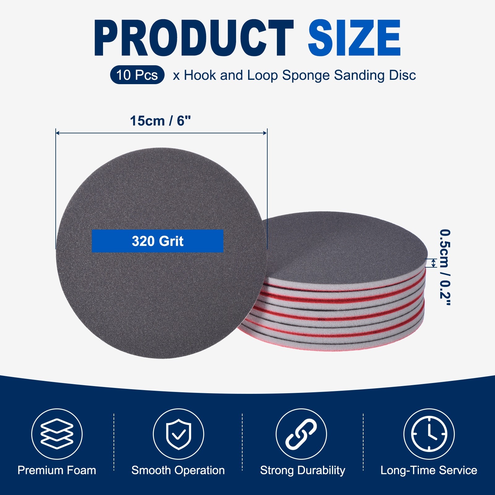 10 Pcs 320 Grit 6 Inch Hook and Loop Sponge Sanding Disc for Sander, Black