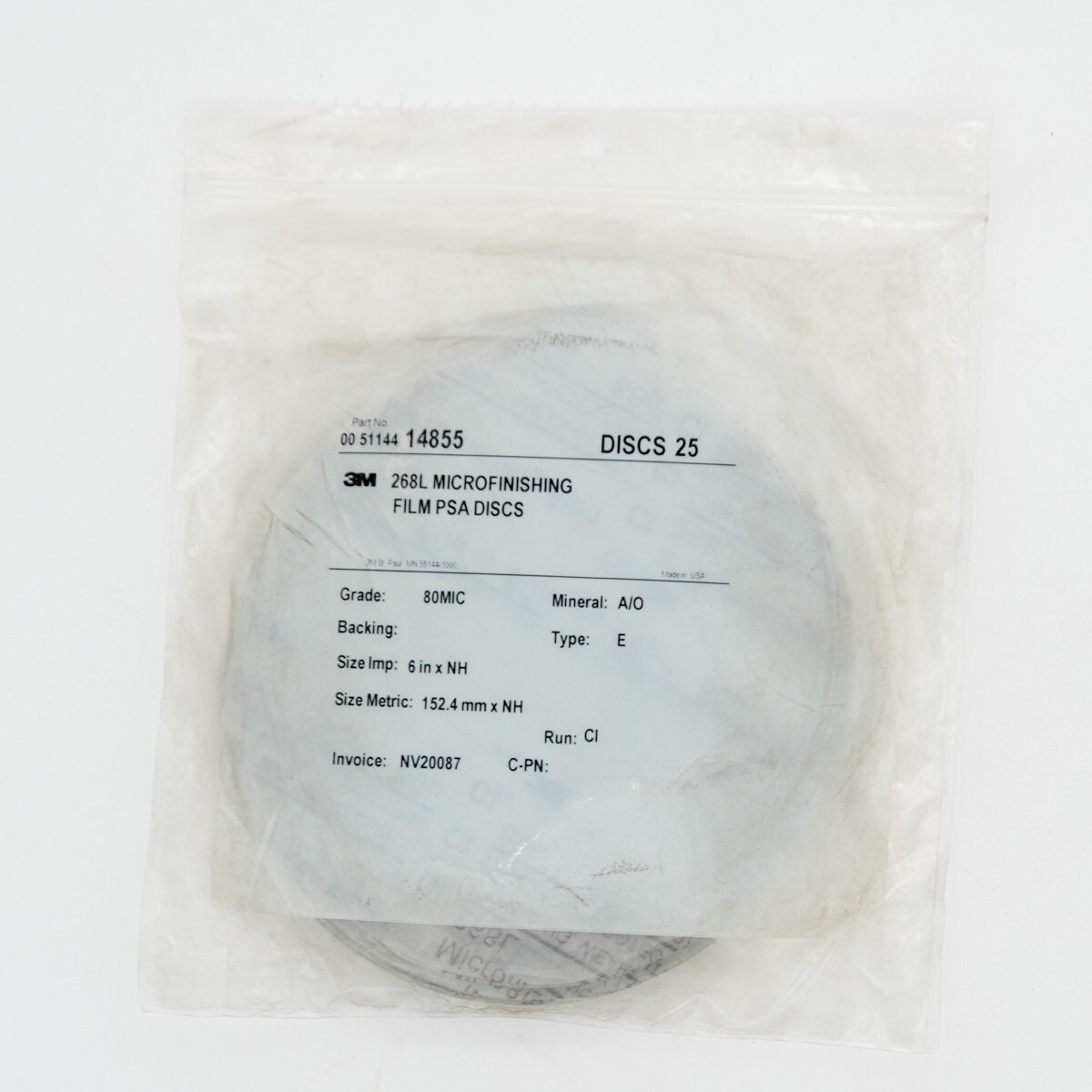 3M Sanding Discs – 6in -80mic – 268L Microfinishing Film PSA Discs – 14855 (x25)