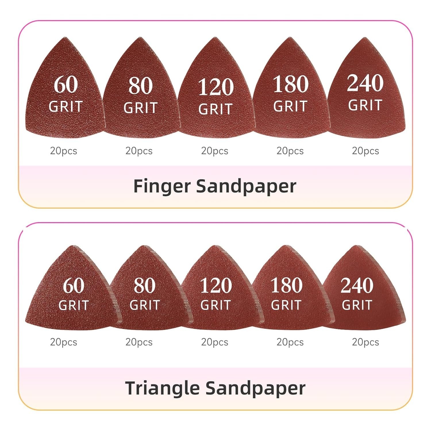 206Pcs Oscillating Tool Detail Sanding Pads Kit 2Pcs Triangle Sanding Pads New