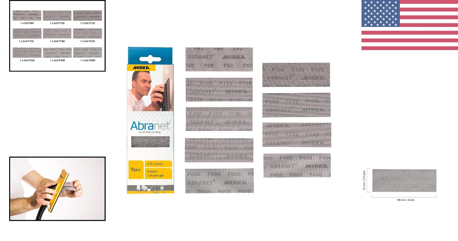 Aluminum Oxide Abranet 9-Piece Sanding Sheets 2.75 x 8 Inch for Wood and Metal